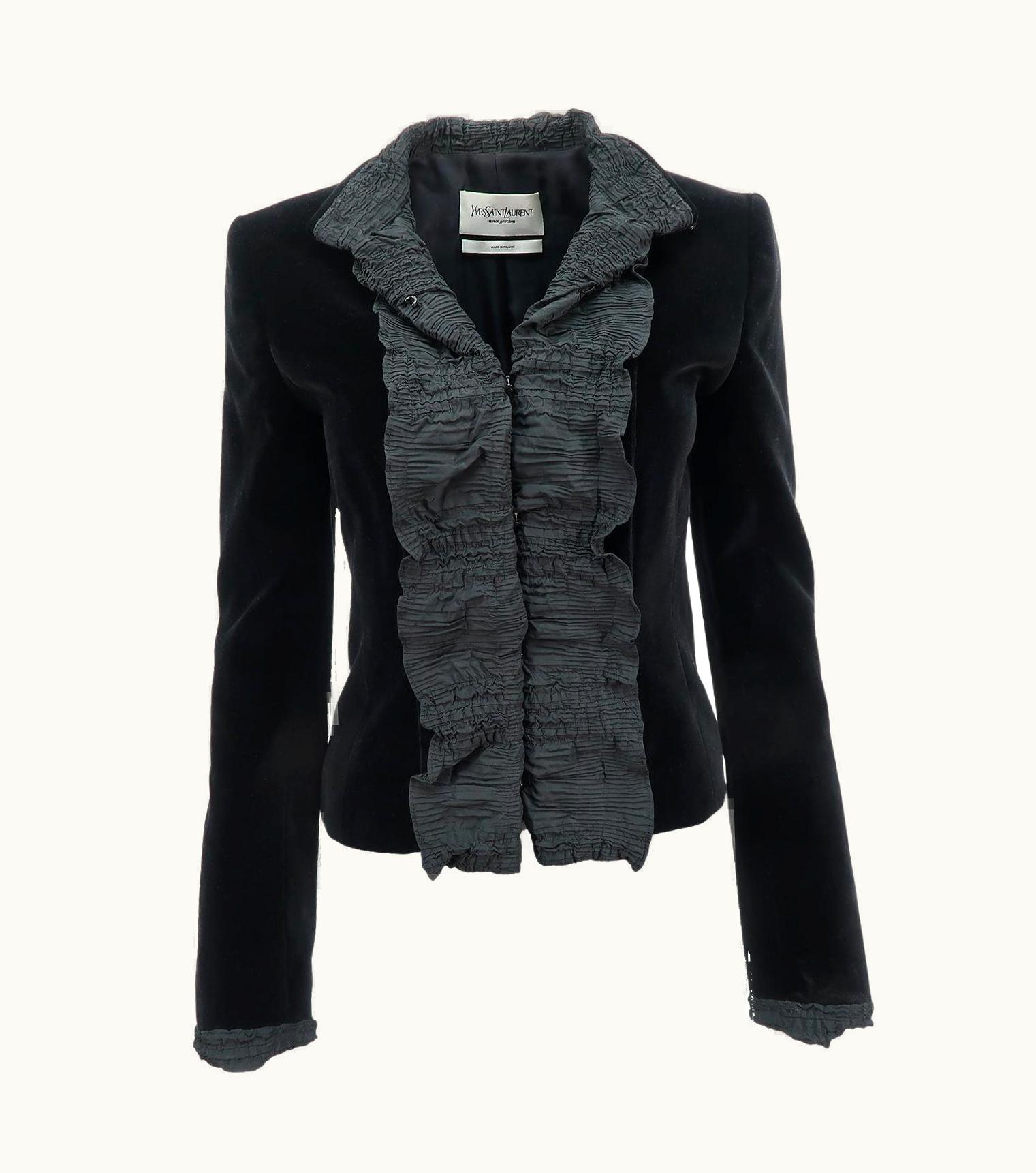 Saint Laurent Yves Saint Laurent By Tom Ford AW-01 Cotton Velvet Blazer With Ruffle Detailing