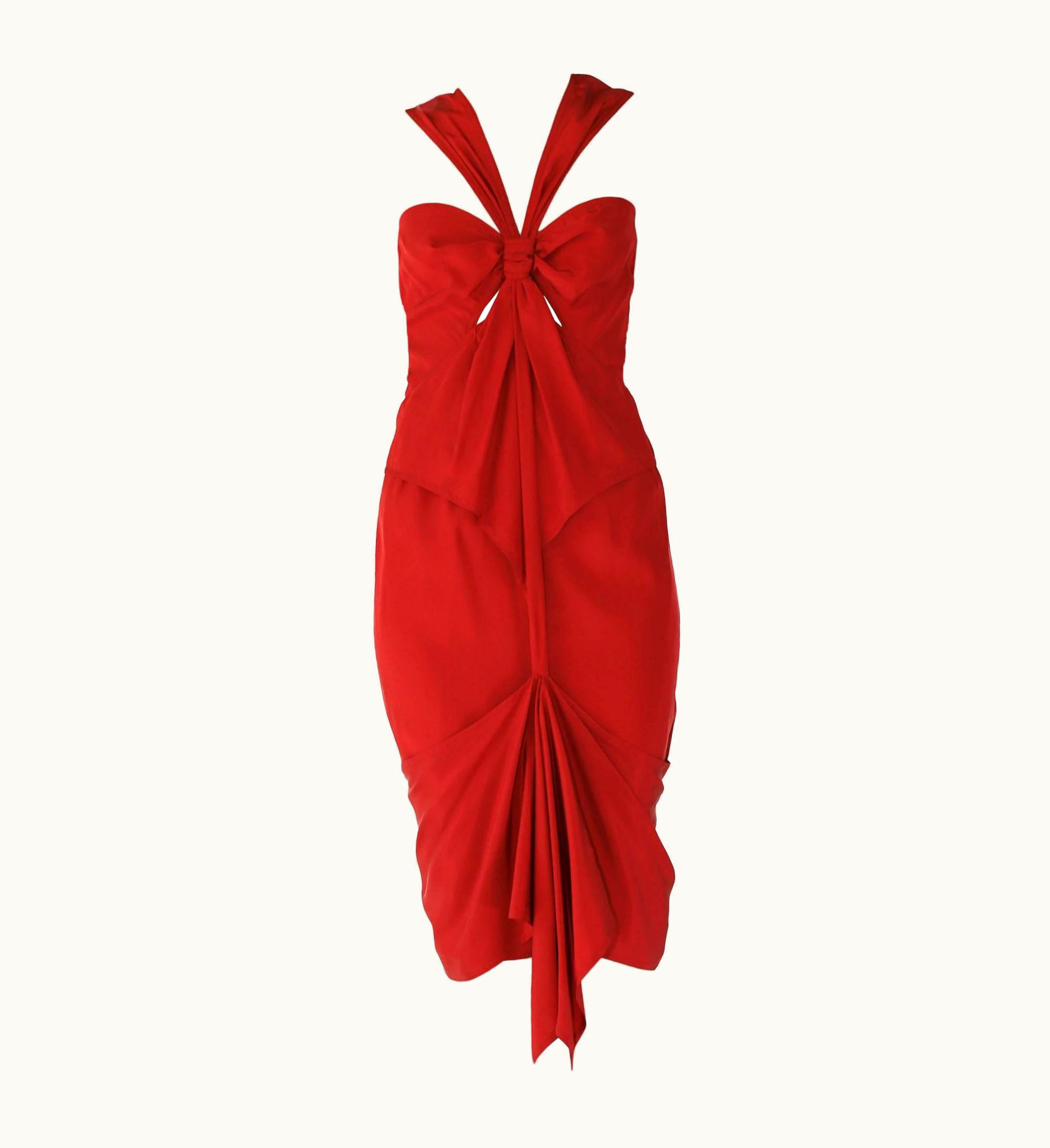 Saint Laurent AW 2003 Tom Ford For Yves Saint Laurent Red Silk Dress
