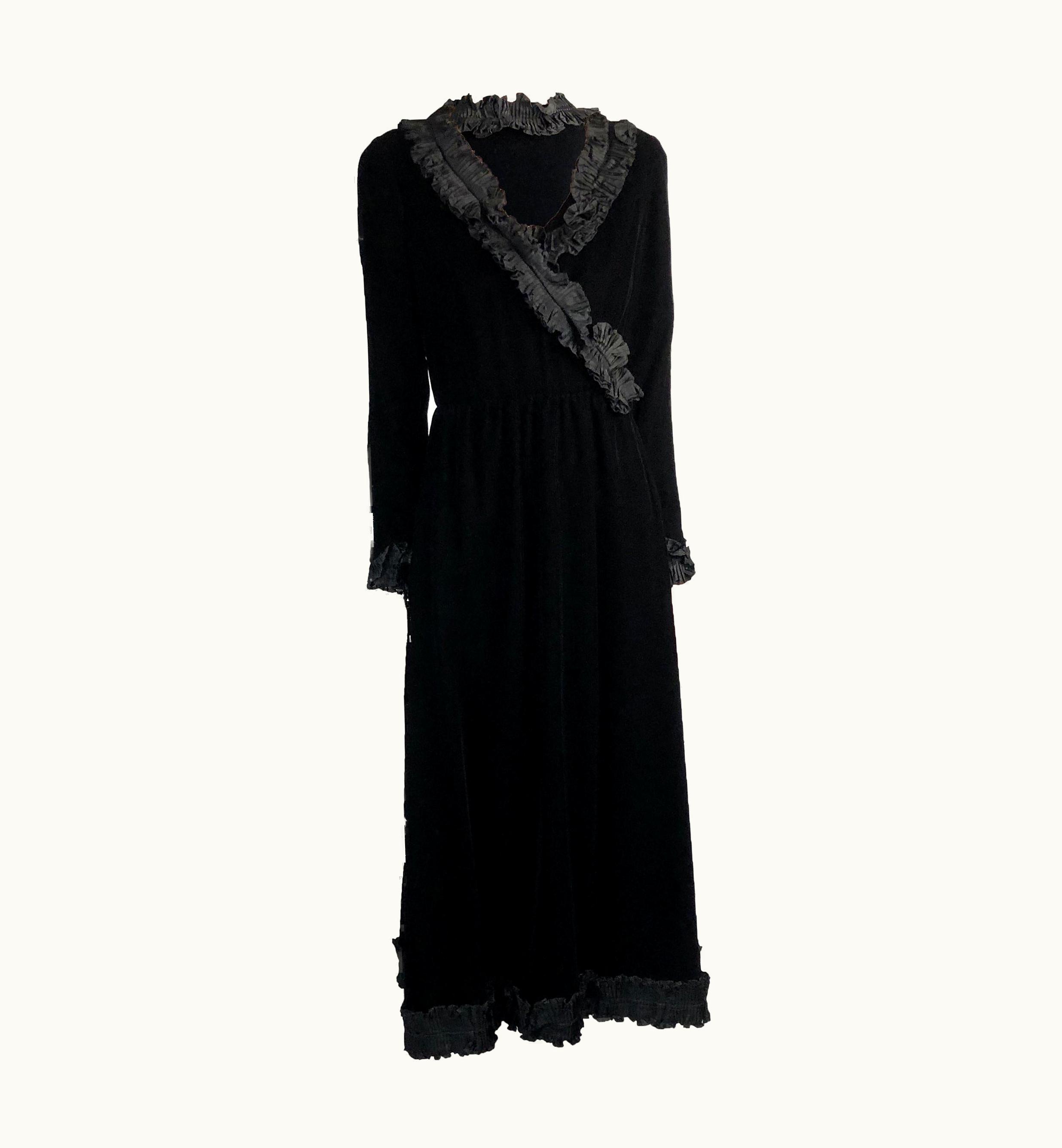 Saint Laurent Saint Laurent Opera Collection Black Iridescent Velvet Evening Dress. C.1970s