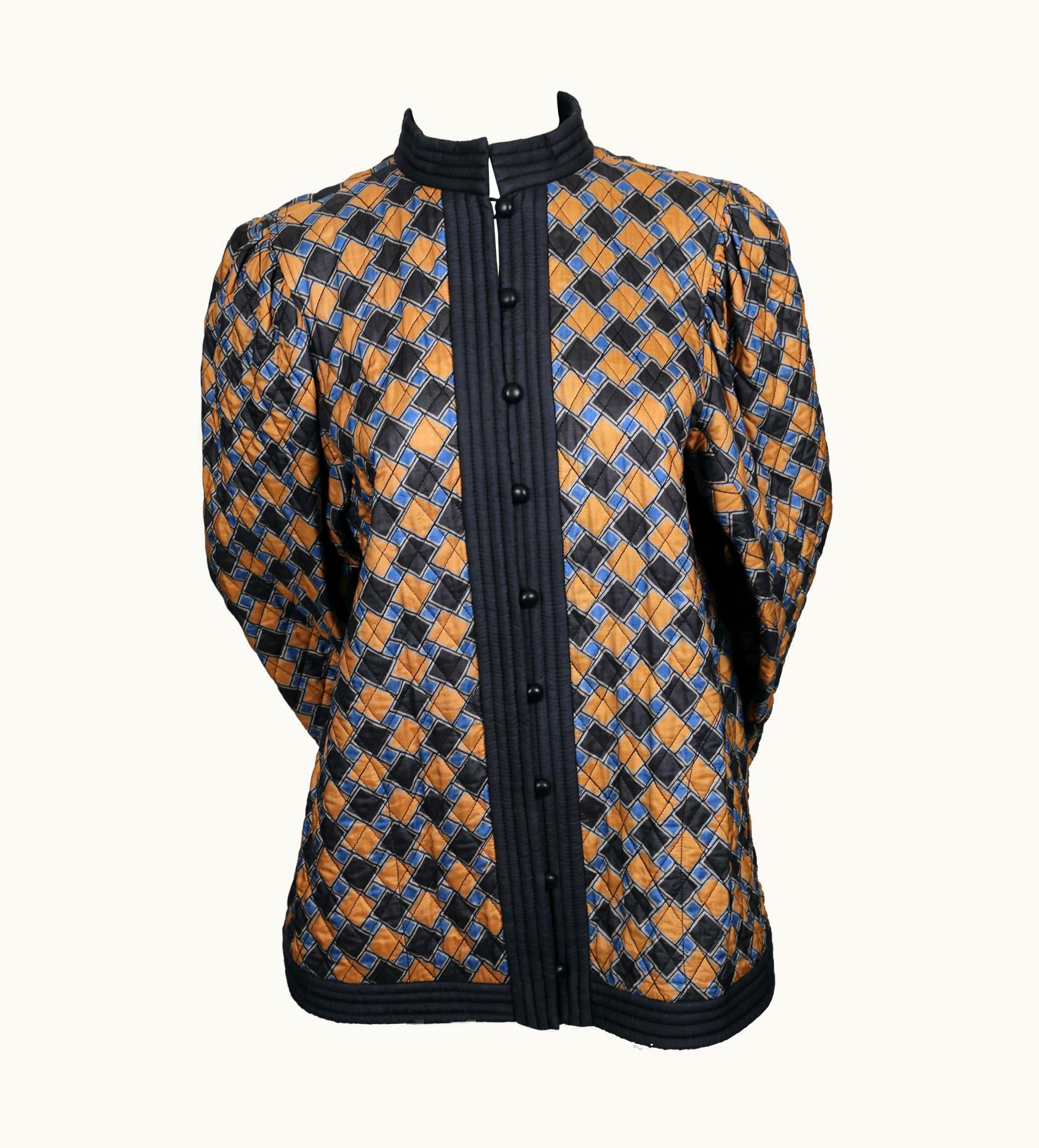 Saint Laurent 1979 Saint Laurent Abstract Printed Silk Quilt Jacket