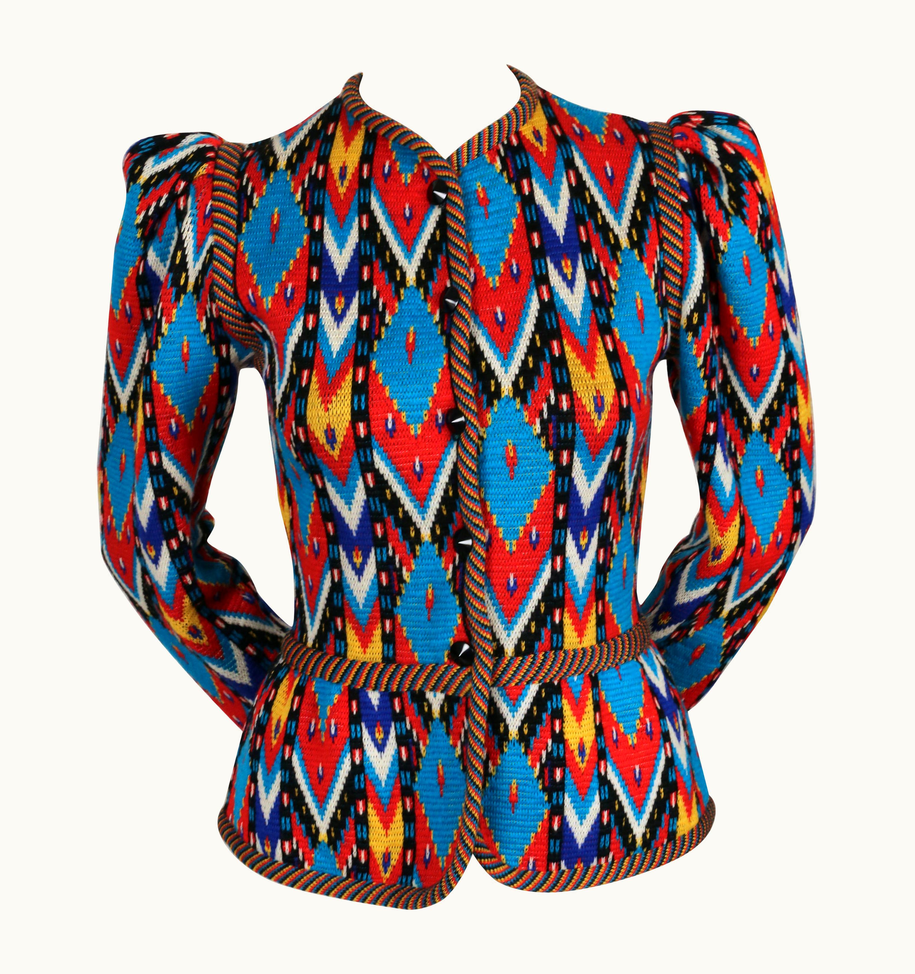 Saint Laurent 1979 Yves Saint Laurent Bright Ikat Cardigan Sweater