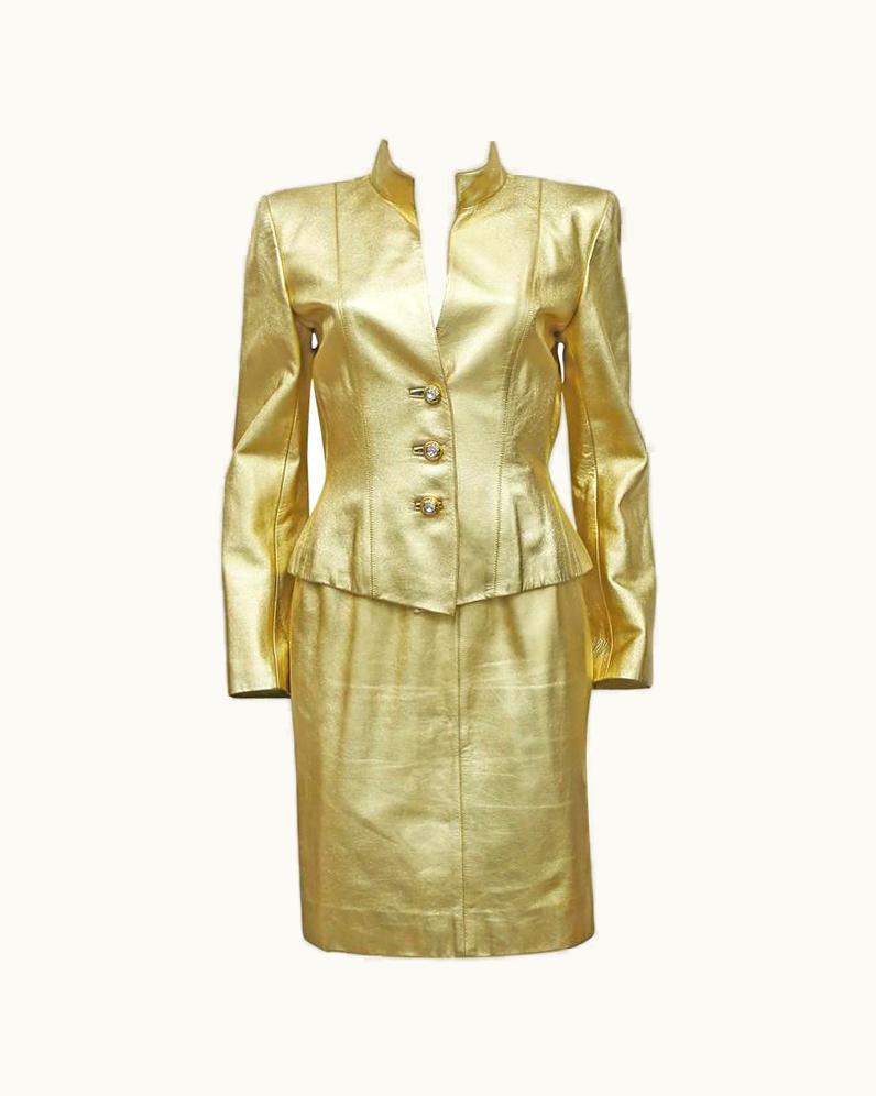 Saint Laurent Yves Saint Laurent Gold Leather Skirt Suit, C 1979