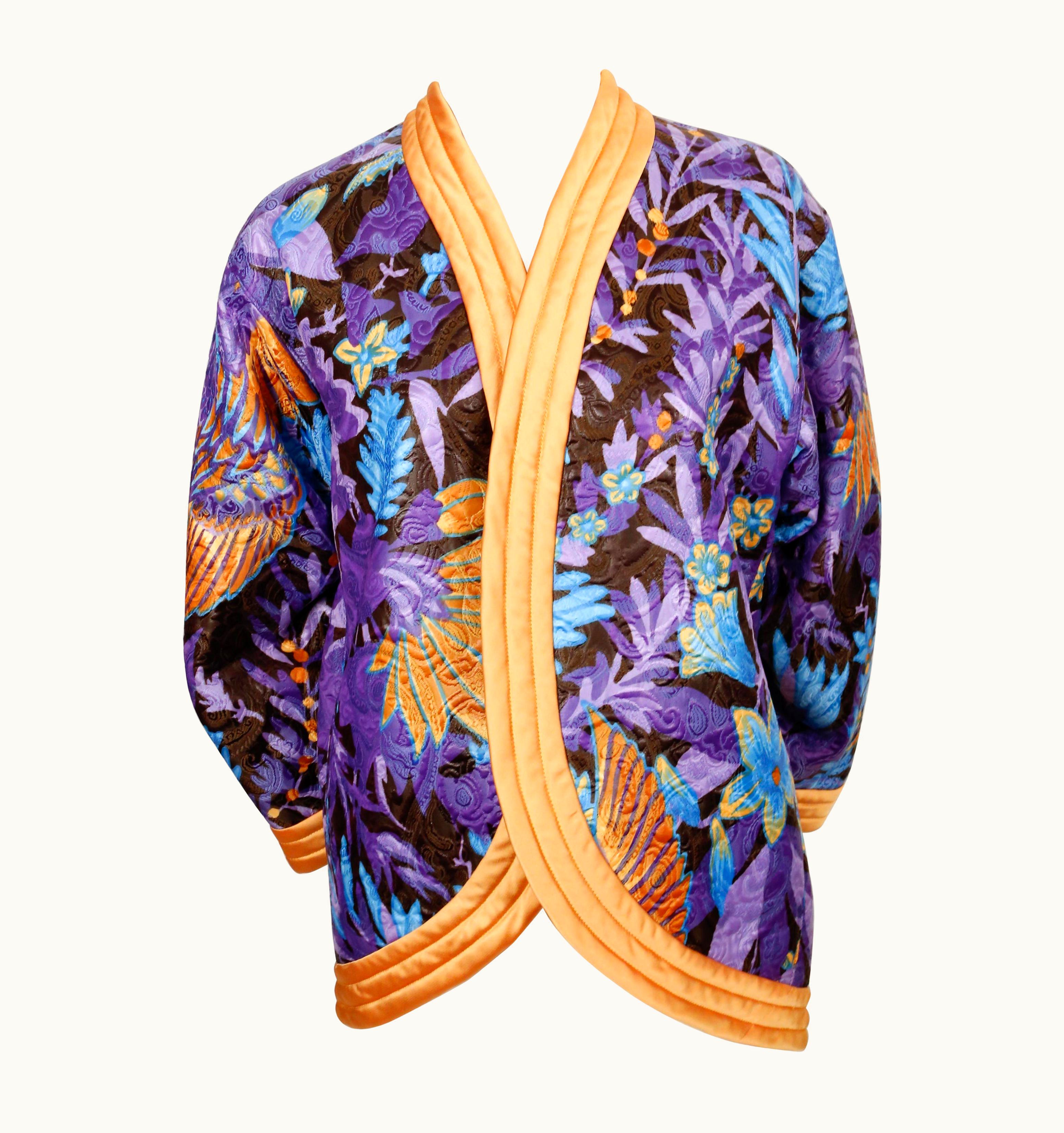 Saint Laurent 1979 Yves Saint Laurent Black Satin Kimono Jacket With Asian Embroidery