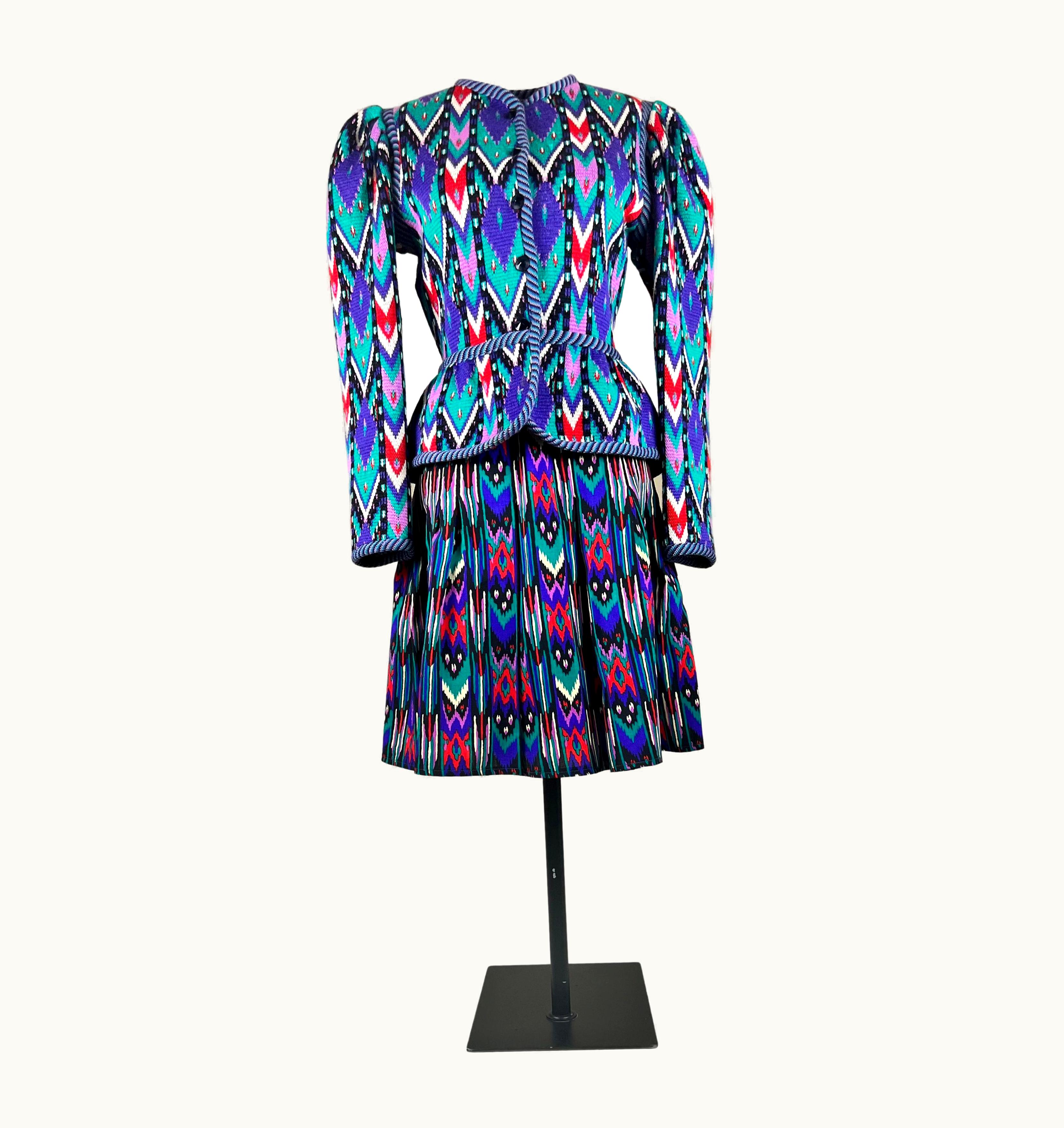Saint Laurent Documented 1979 Yves Saint Laurent Rive Gauche Multicolor Ikat Woven Ensemble
