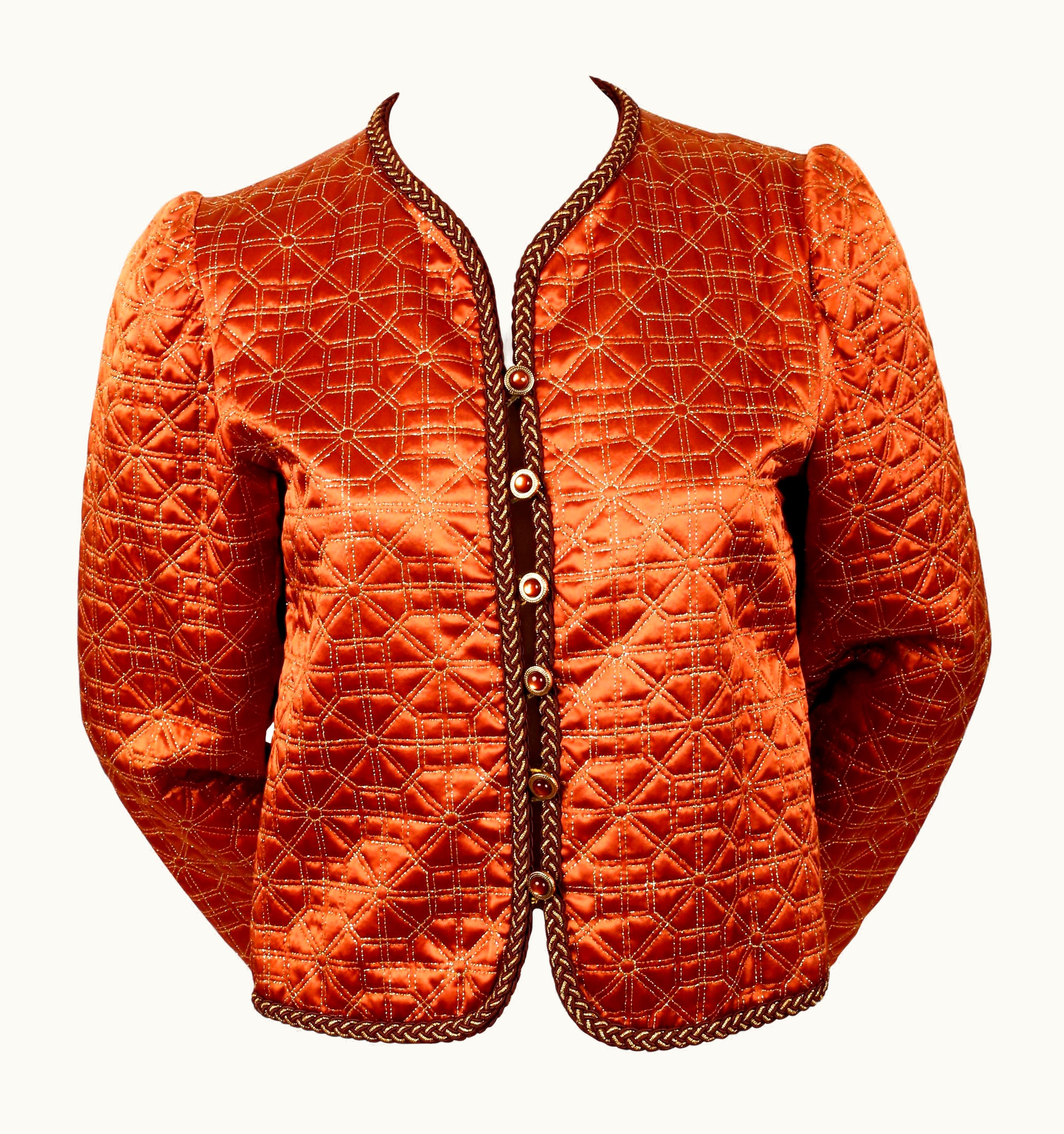 Saint Laurent 1979 Yves Saint Laurent Copper Silk Matelasse Quilted Runway Jacket