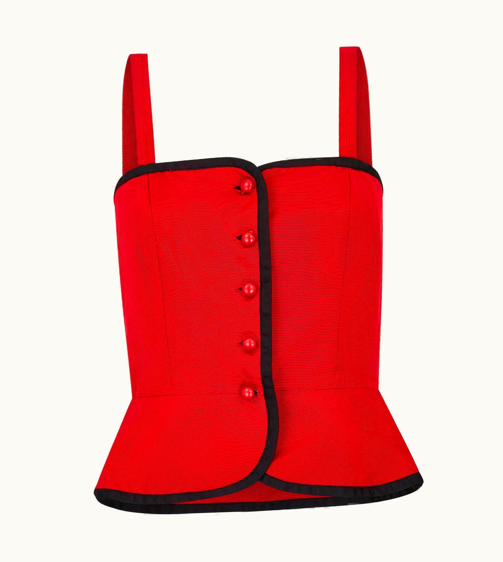 Saint Laurent 1970s Yves Saint Laurent Red Faille Corset Top