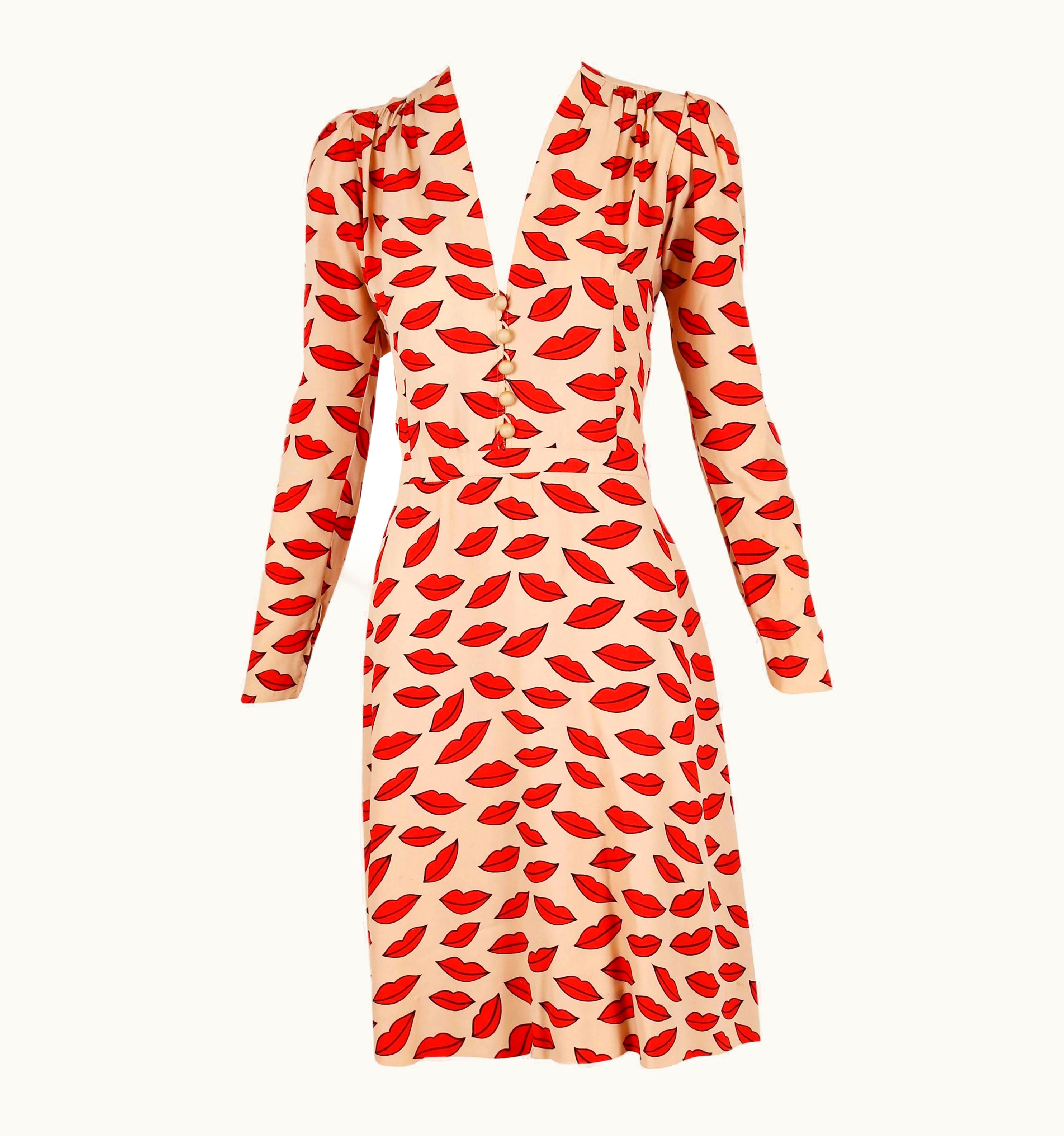 Saint Laurent 1971 Iconic Yves Saint Laurent Lips Print Dress