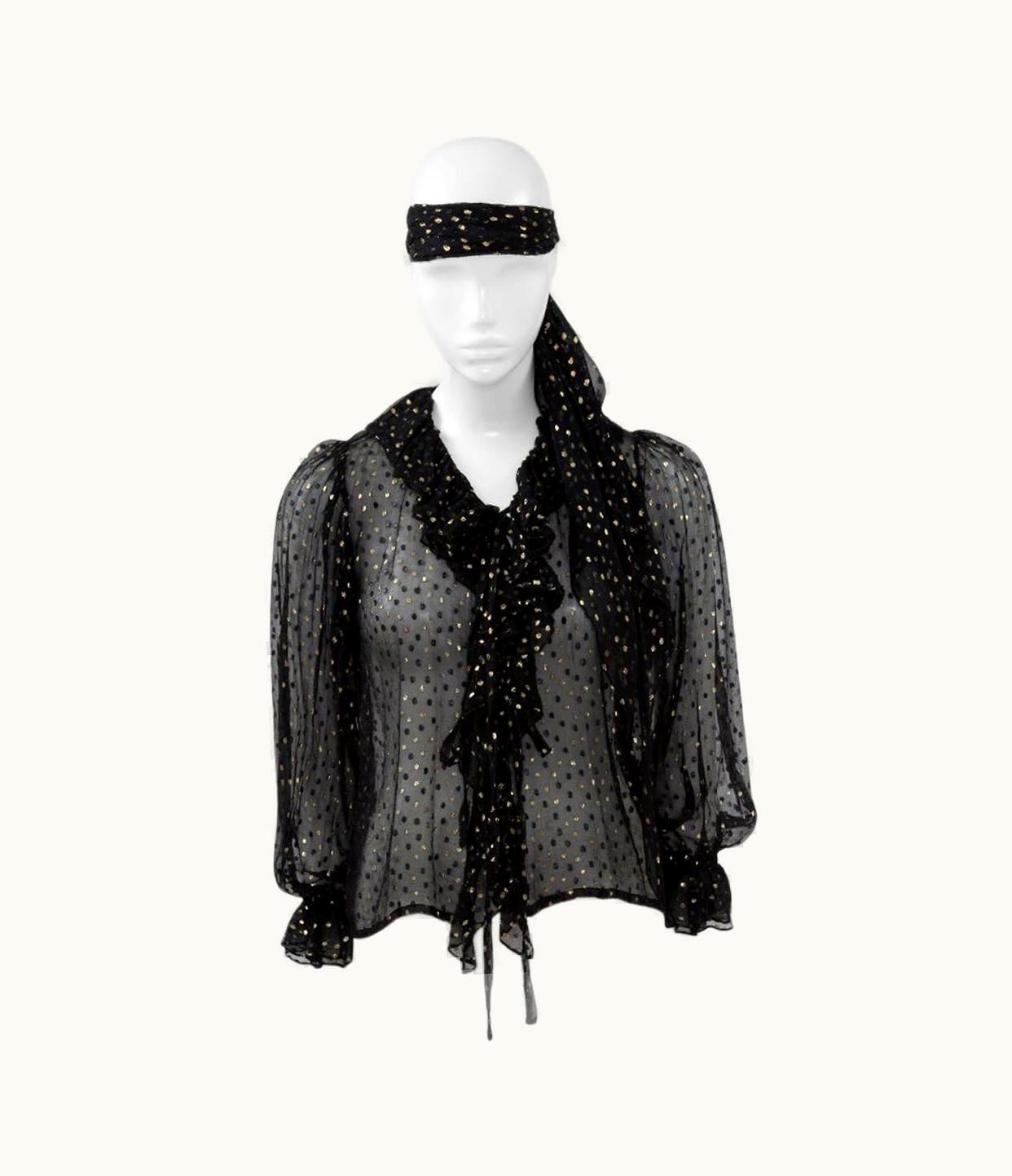 Saint Laurent Yves Saint Laurent Metallic Polka Dots Evening Blouse
