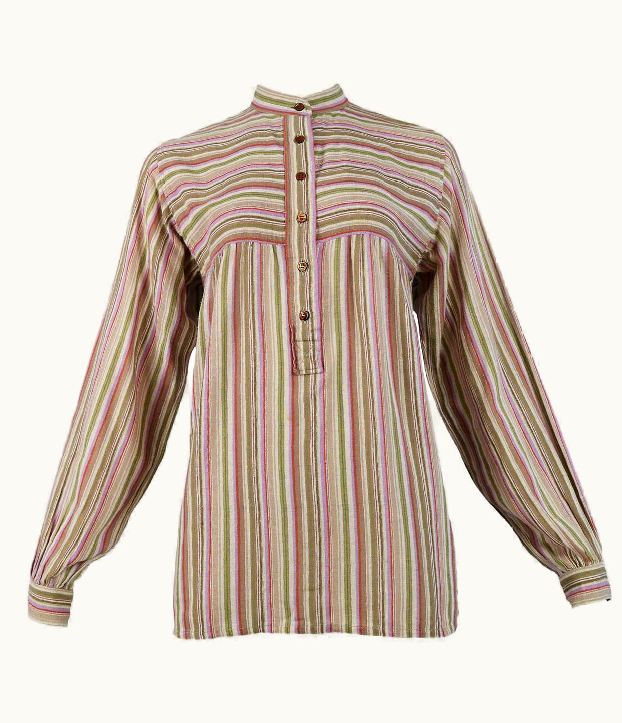 Saint Laurent Vintage Yves Saint Laurent 1970' Brown Stripe Blouse