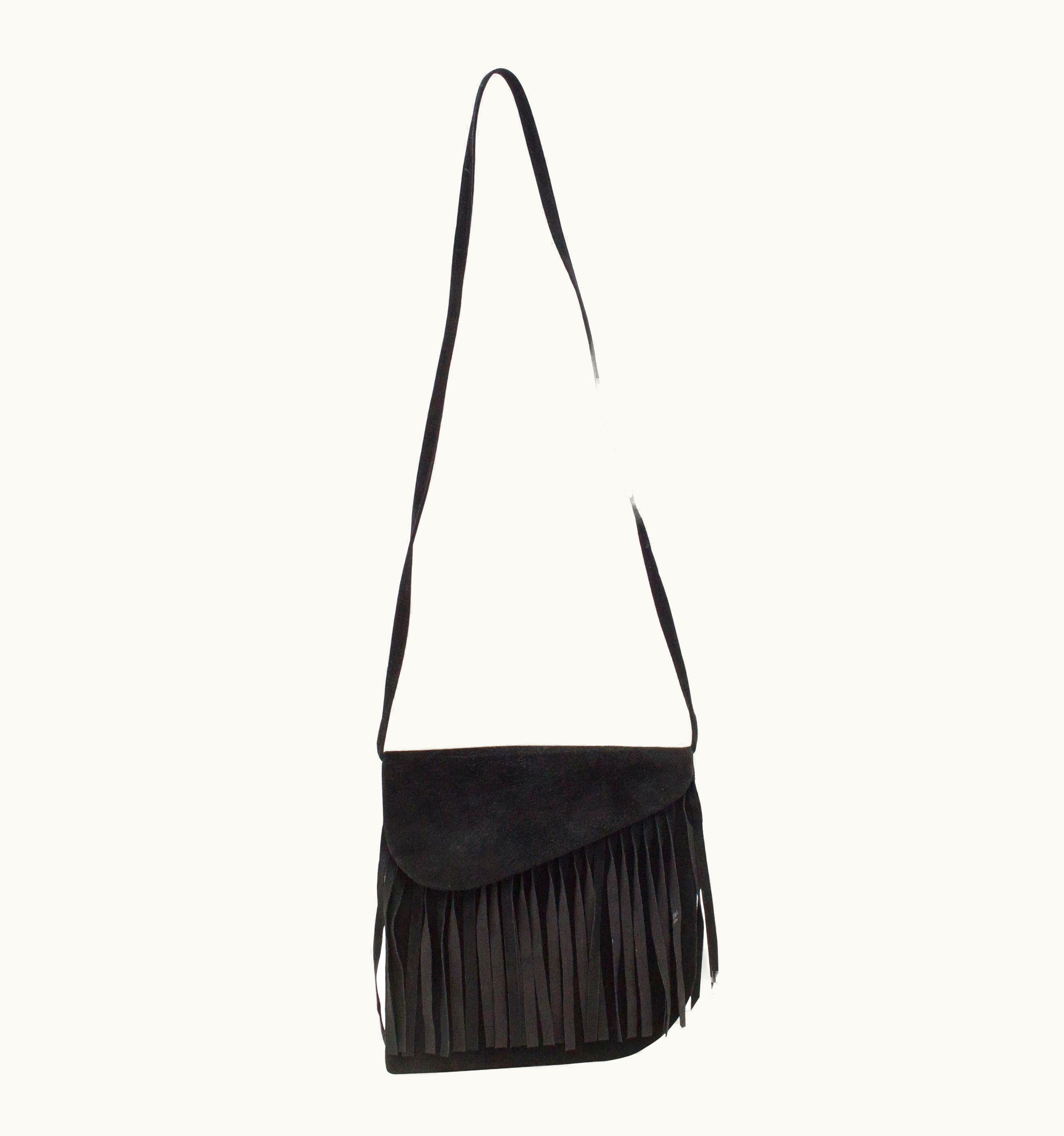Saint Laurent 1980s Yves Saint Laurent Black Suede Bag With Fringe