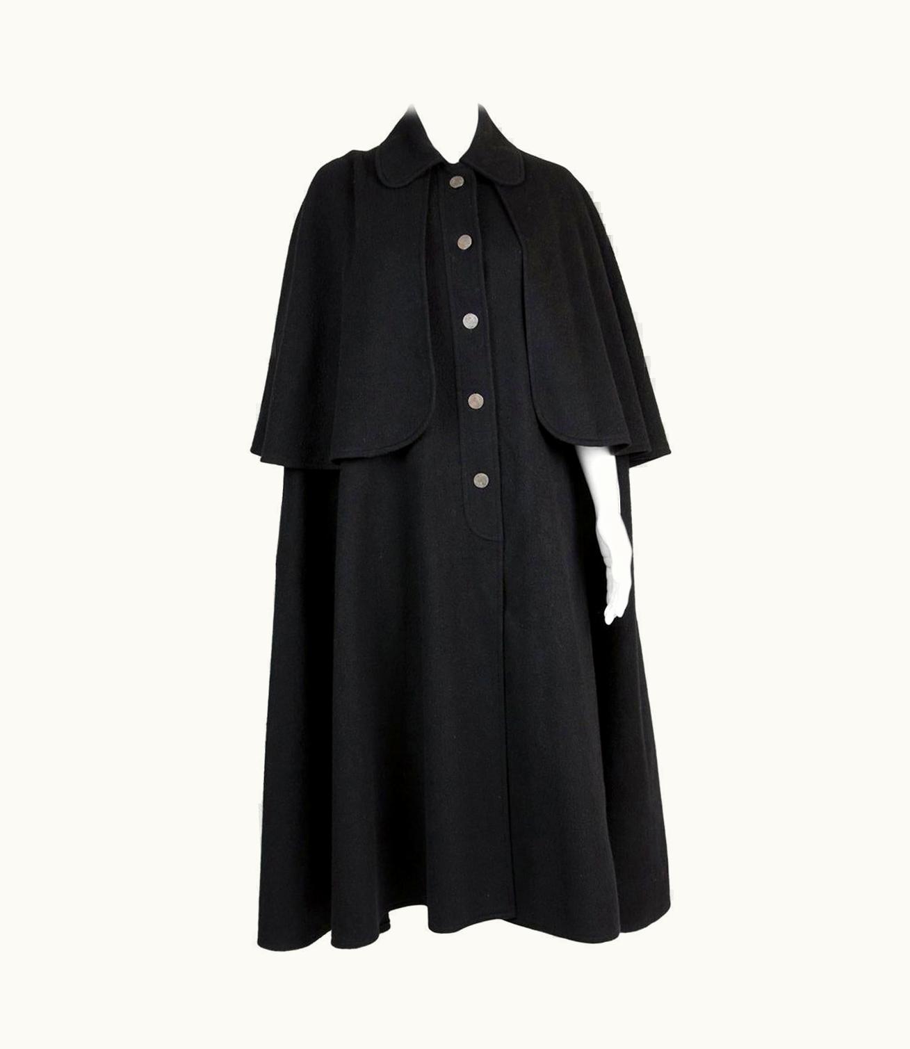 Saint Laurent 1970s Iconic YSL Yves Saint Laurent Black Wool Cape