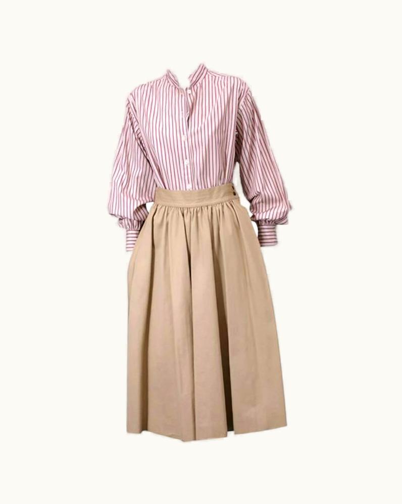 Saint Laurent Yves Saint Laurent Khaki Cotton Twill Skirt