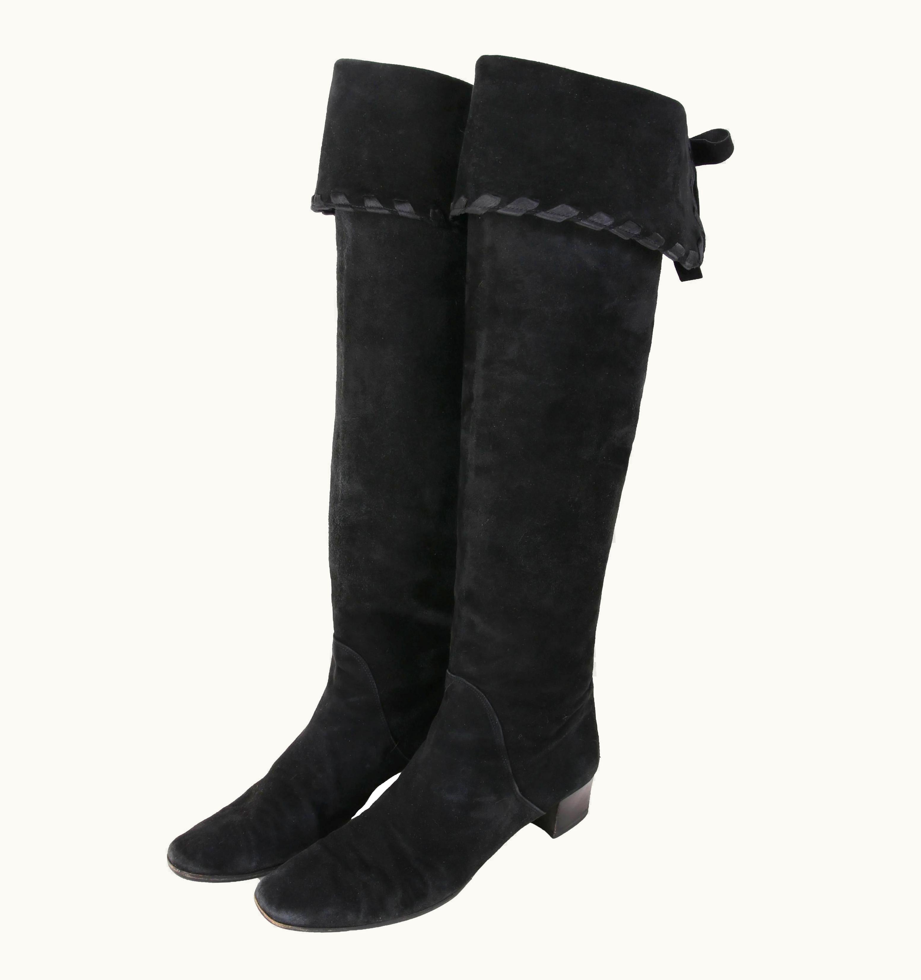 Saint Laurent Yves Saint Laurent Vintage Black Suede Thigh-High Boots