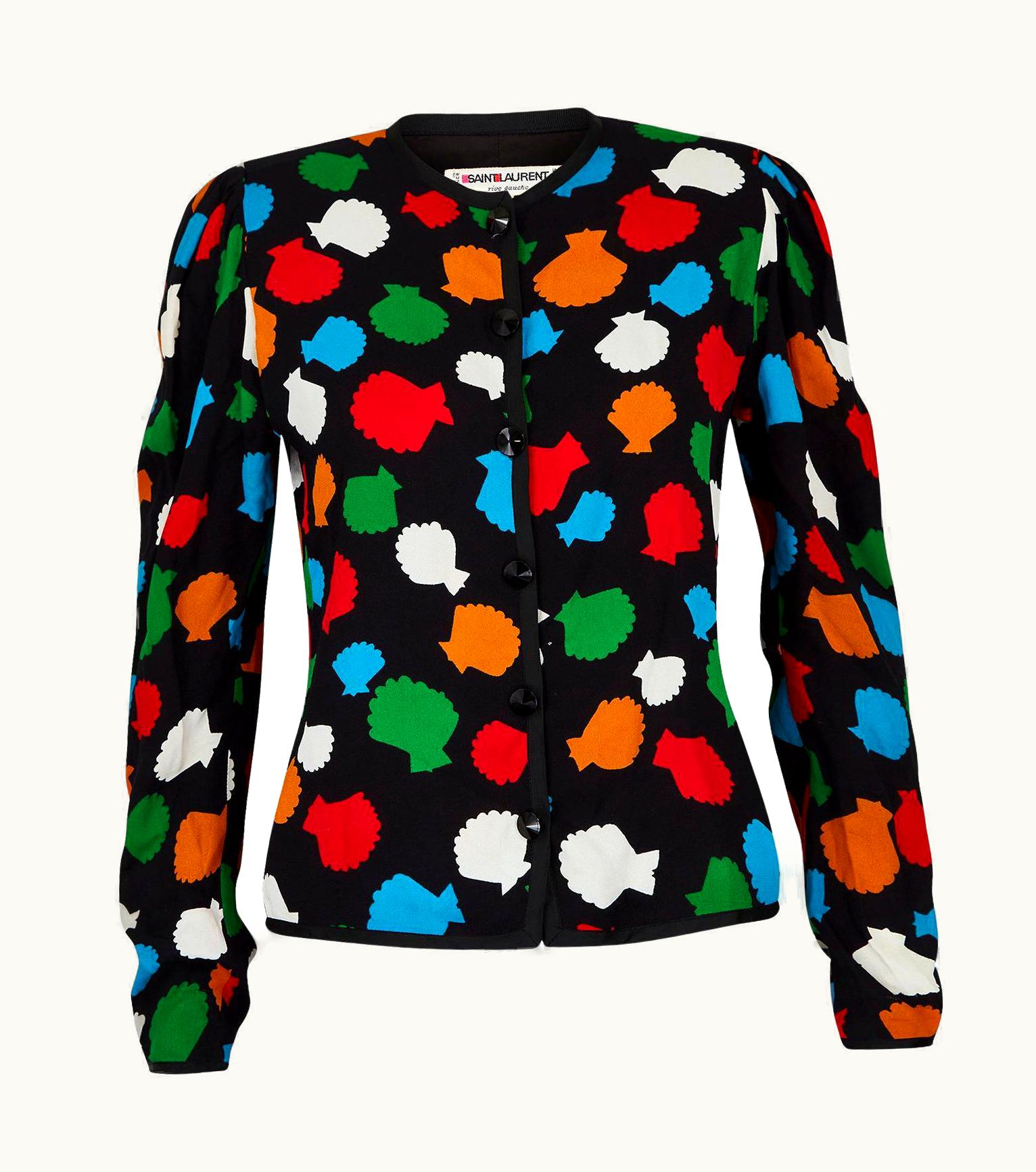 Saint Laurent 1970s Yves Saint Laurent Documented Silk Seashell Print Jacket
