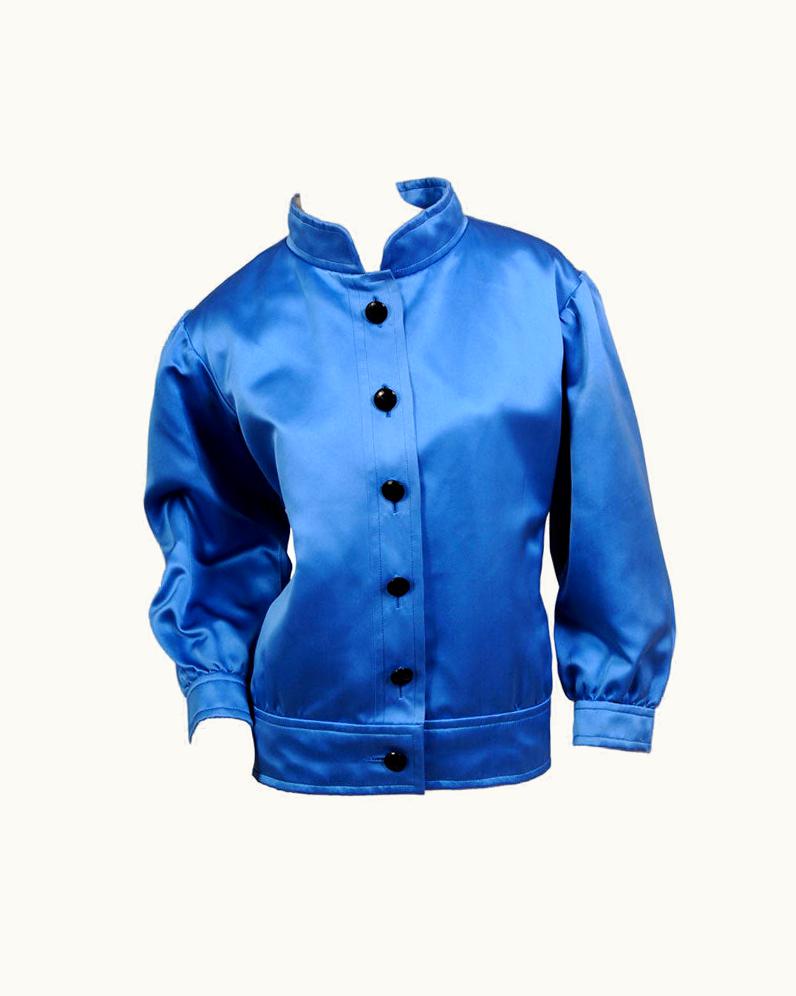 Saint Laurent Yves Saint Laurent Numbered Haute Couture Blue Satin Jacket