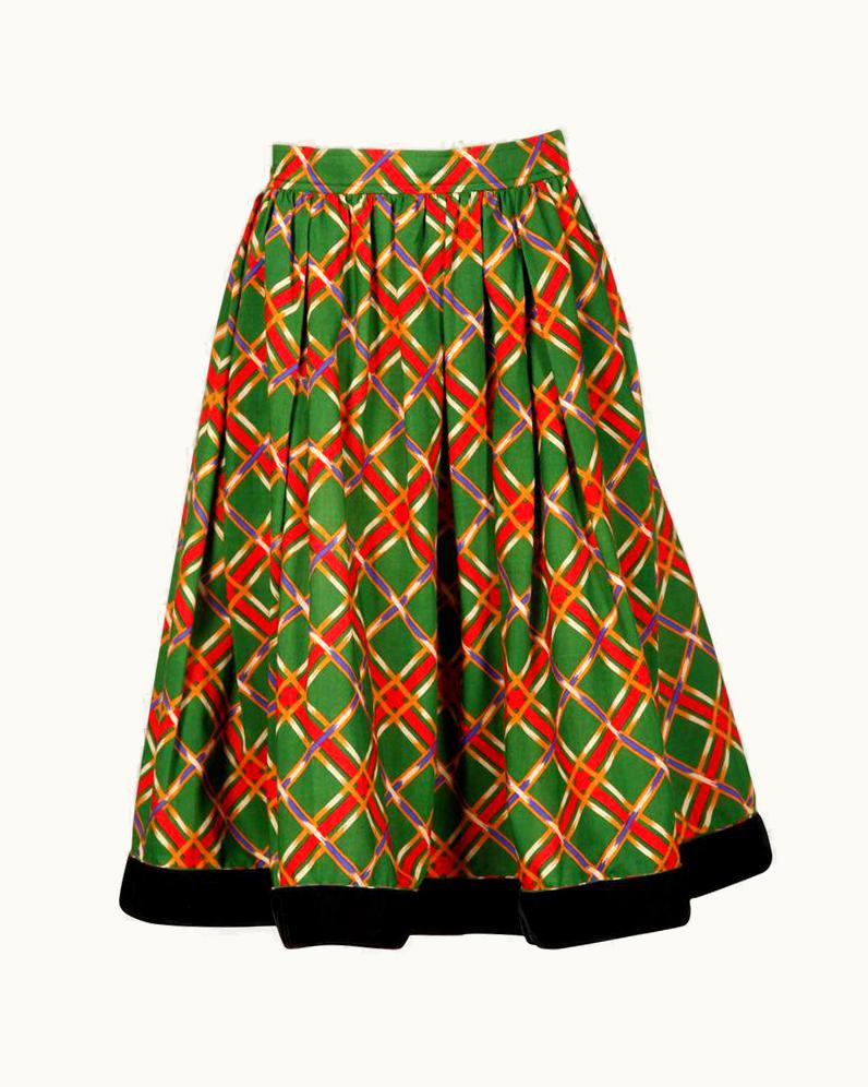 Saint Laurent Yves Saint Laurent 1970s Vintage Plaid Wool Midi Skirt
