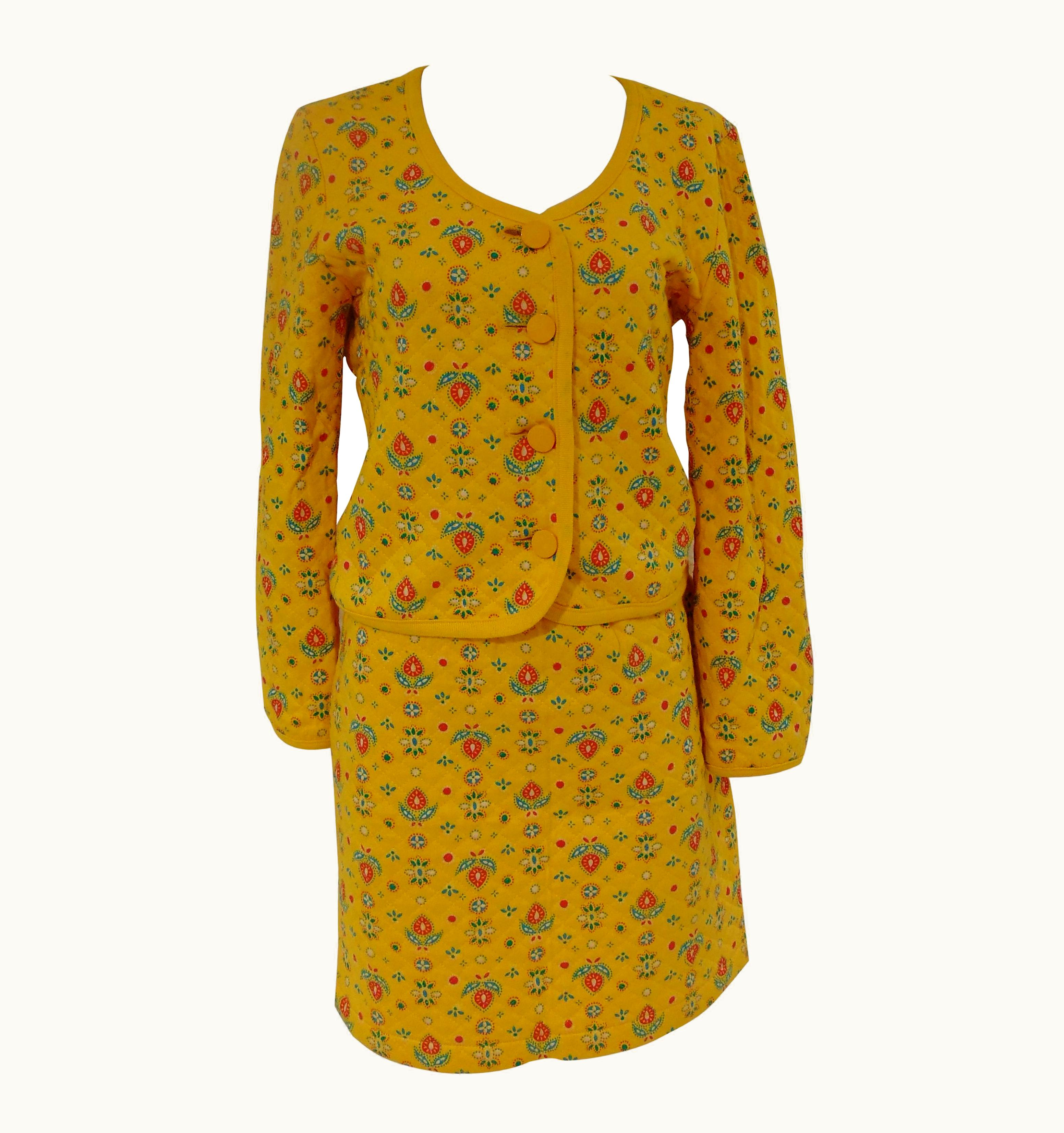 Saint Laurent Yves Saint Laurent Variation Cotton Yellow Flowers Skirt Suit