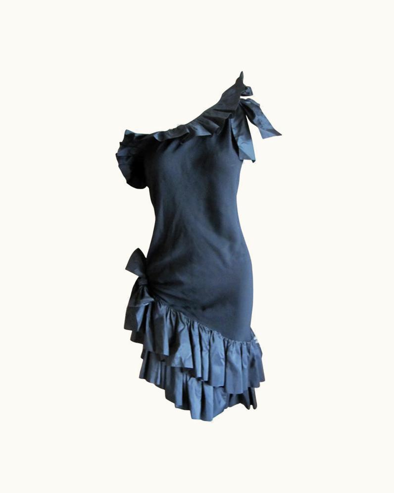 Saint Laurent Yves Saint Laurent Vintage Ruffle One Shoulder Lbd