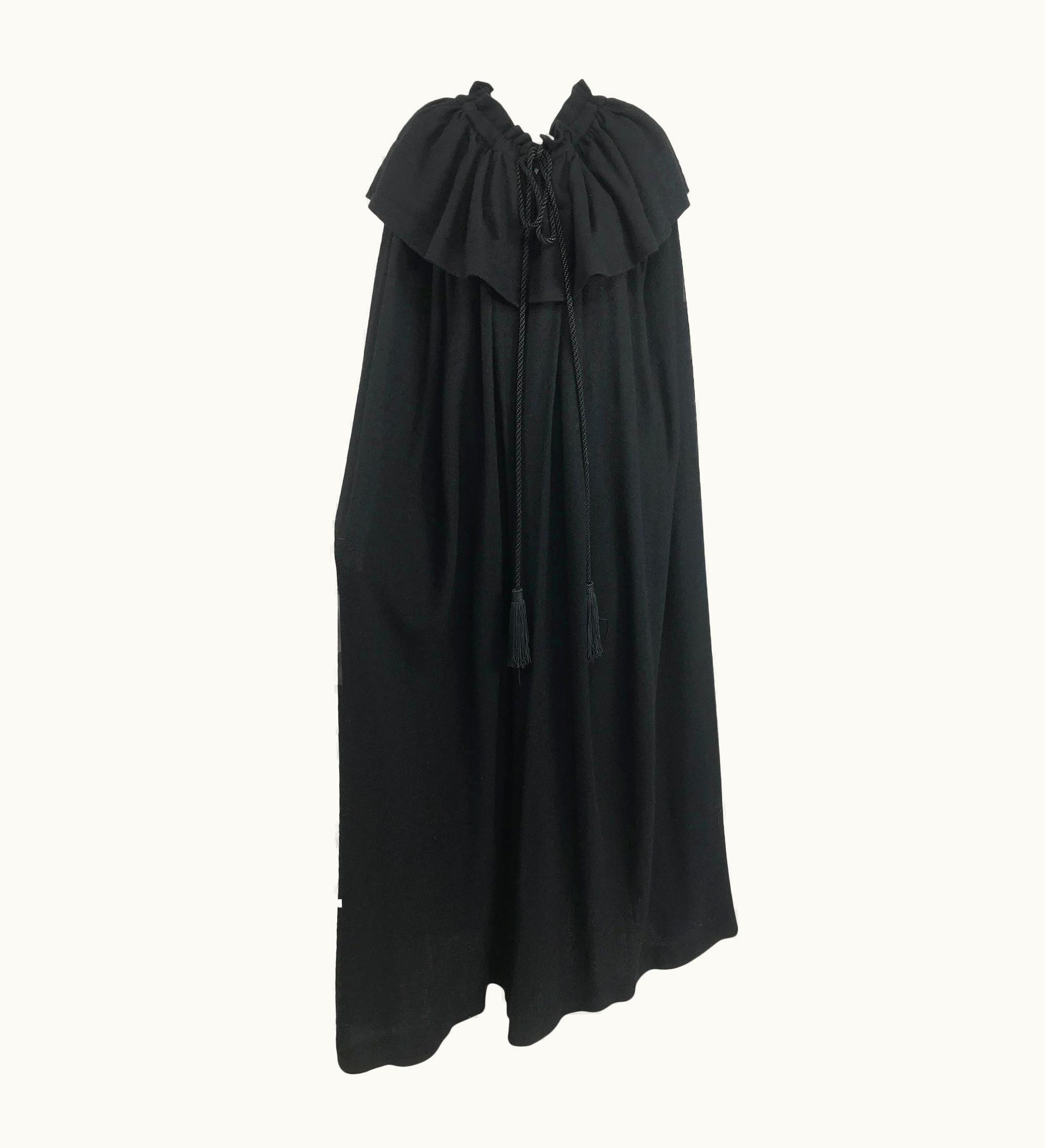 Saint Laurent Vintage Yves Saint Laurent Black Wool Cape 1970s
