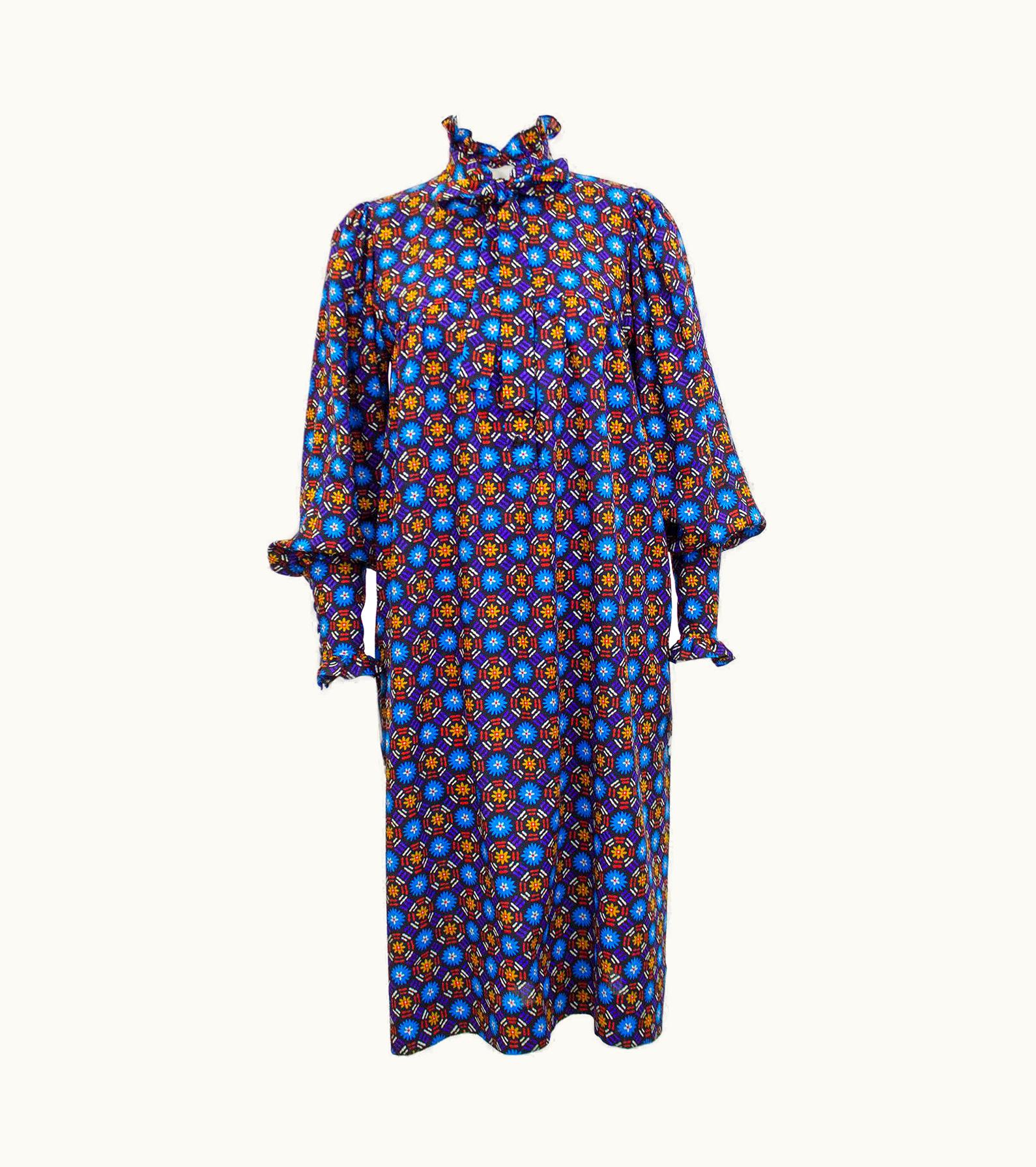 Saint Laurent 1970s Yves Saint Laurent Rive Gauche Blue Floral Cotton Dress