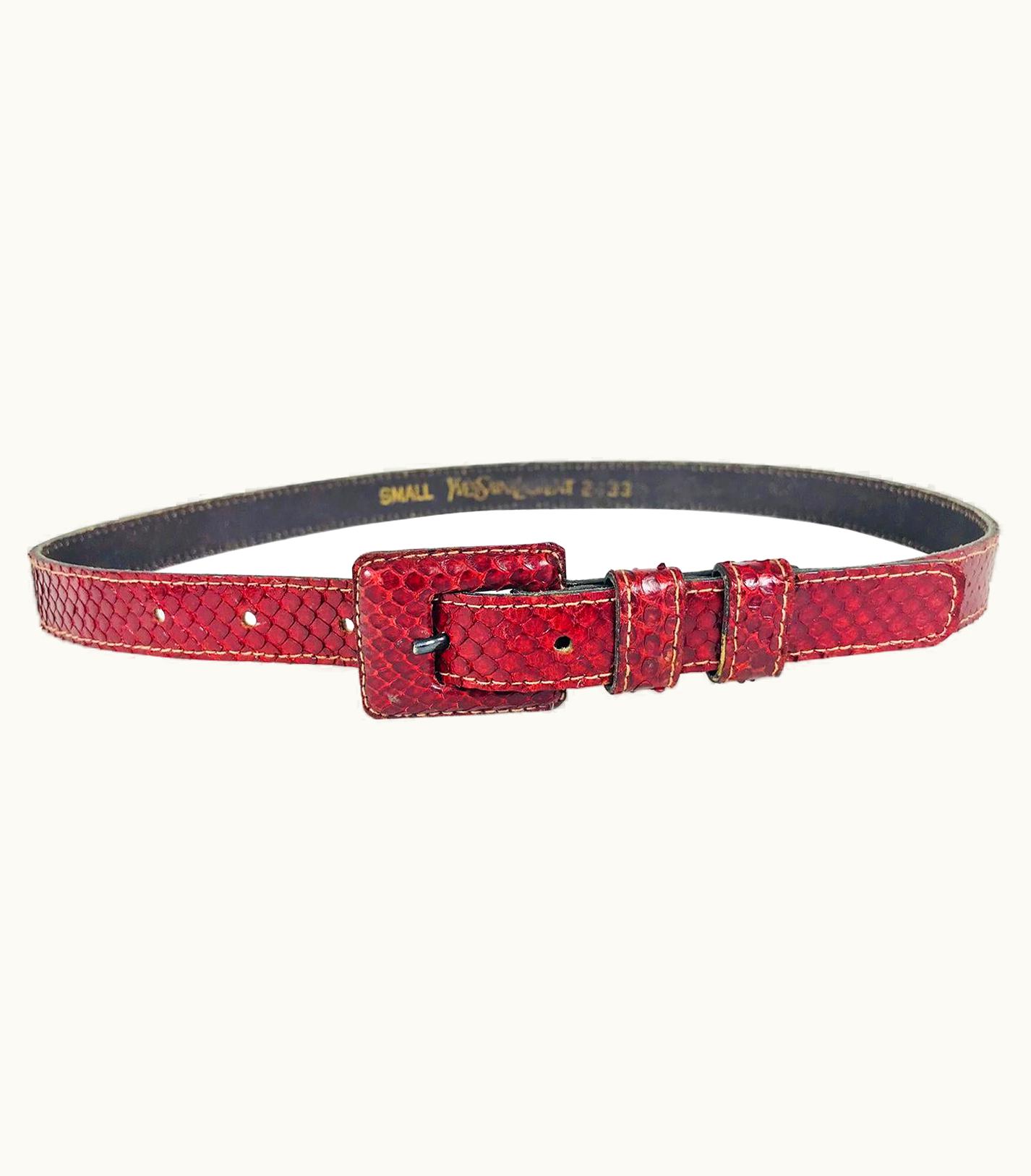 Saint Laurent Yves Saint Laurent Skinny Red Snake Skin Belt 1970s