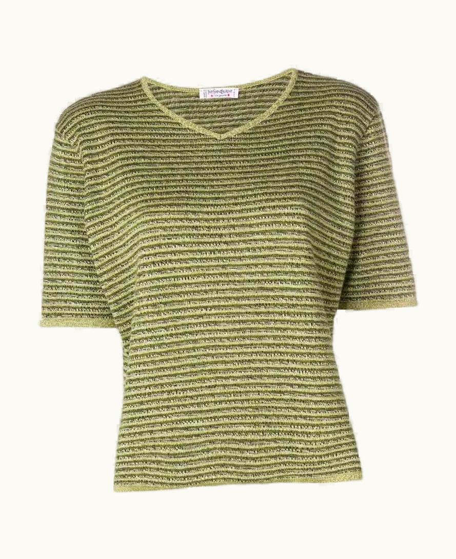 Saint Laurent 70s Yves Saint Laurent Vintage Green Cotton Striped Top