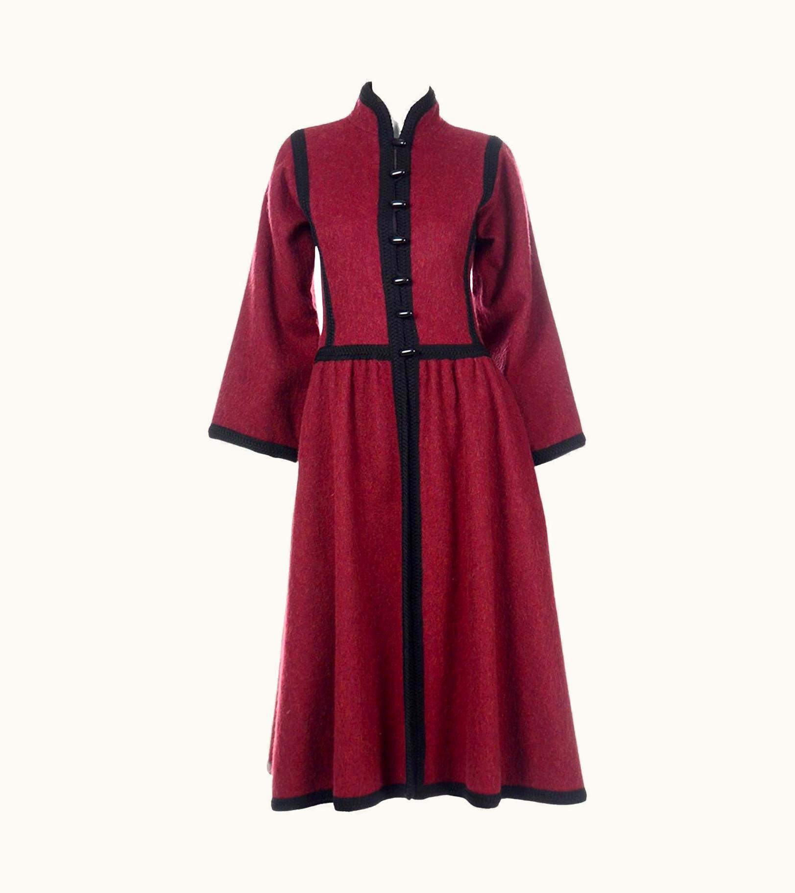 Saint Laurent 1976 Yves Saint Laurent Burgundy Wool Documented Russian Inspired Cossack Coat