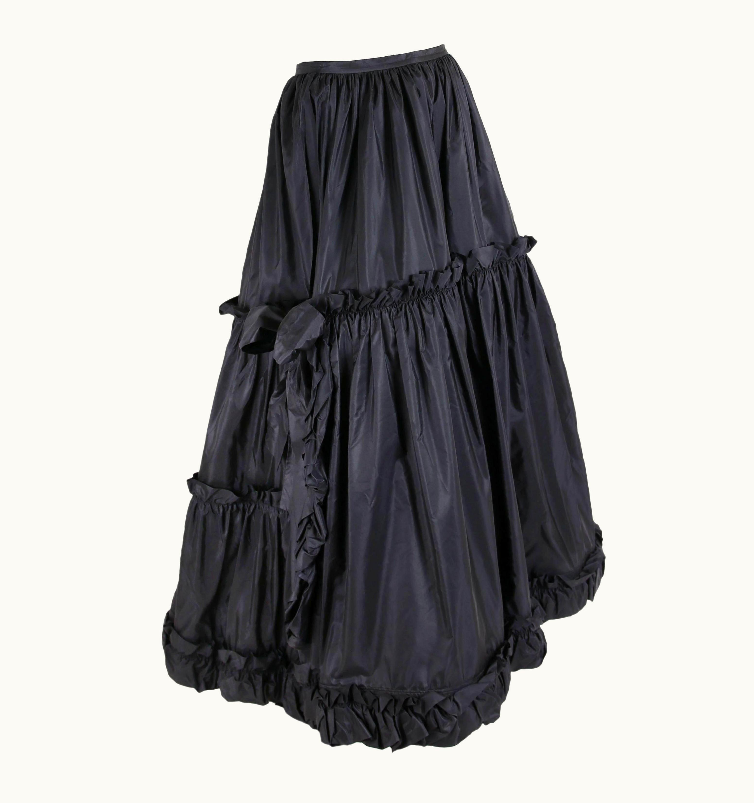 Saint Laurent 1970' Yves Saint Laurent YSL Tiered Black Silk Taffeta Skirt