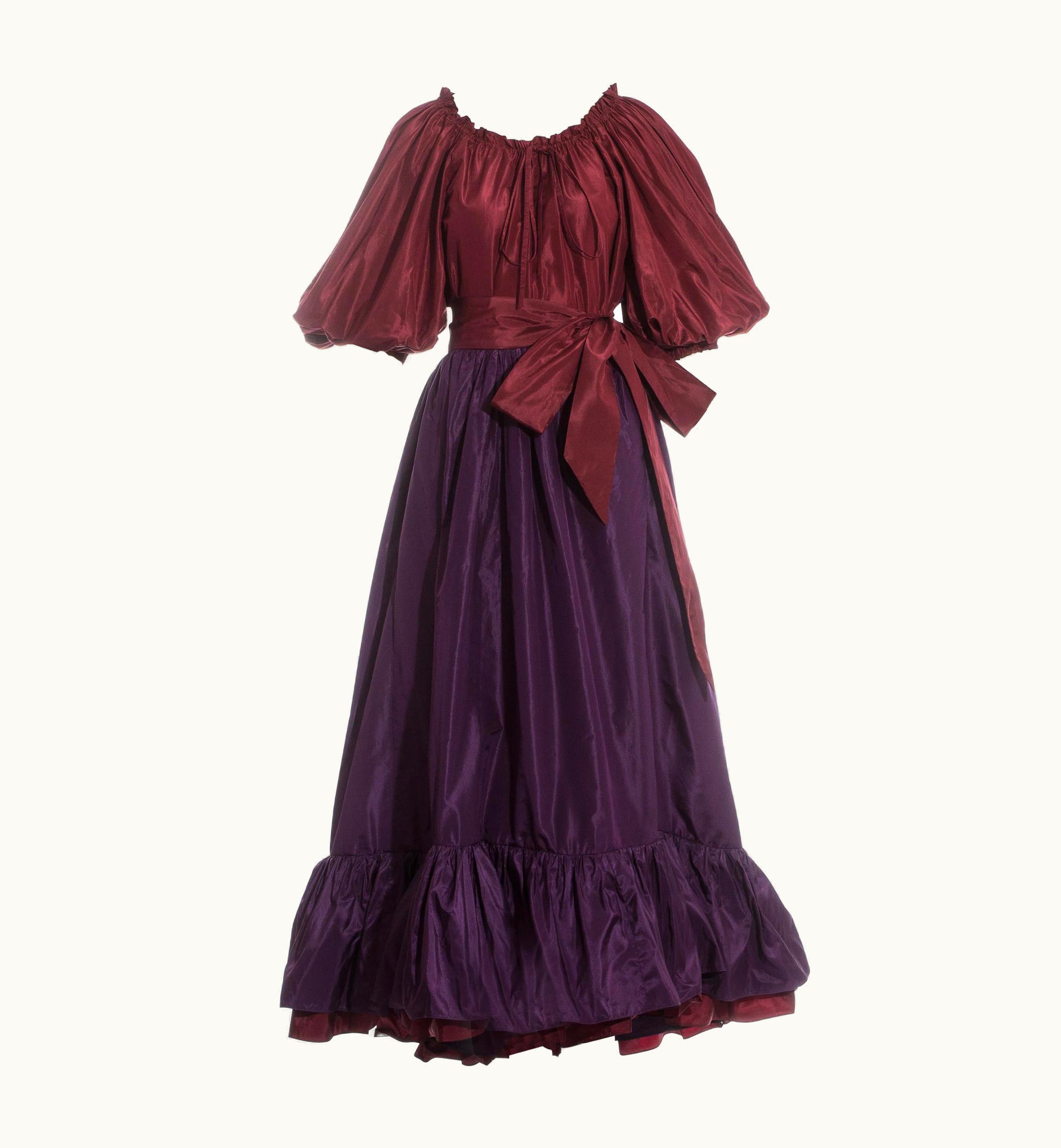Saint Laurent Yves Saint Laurent Silk Taffeta Plum Ruffled Evening Dress, S/S 1978