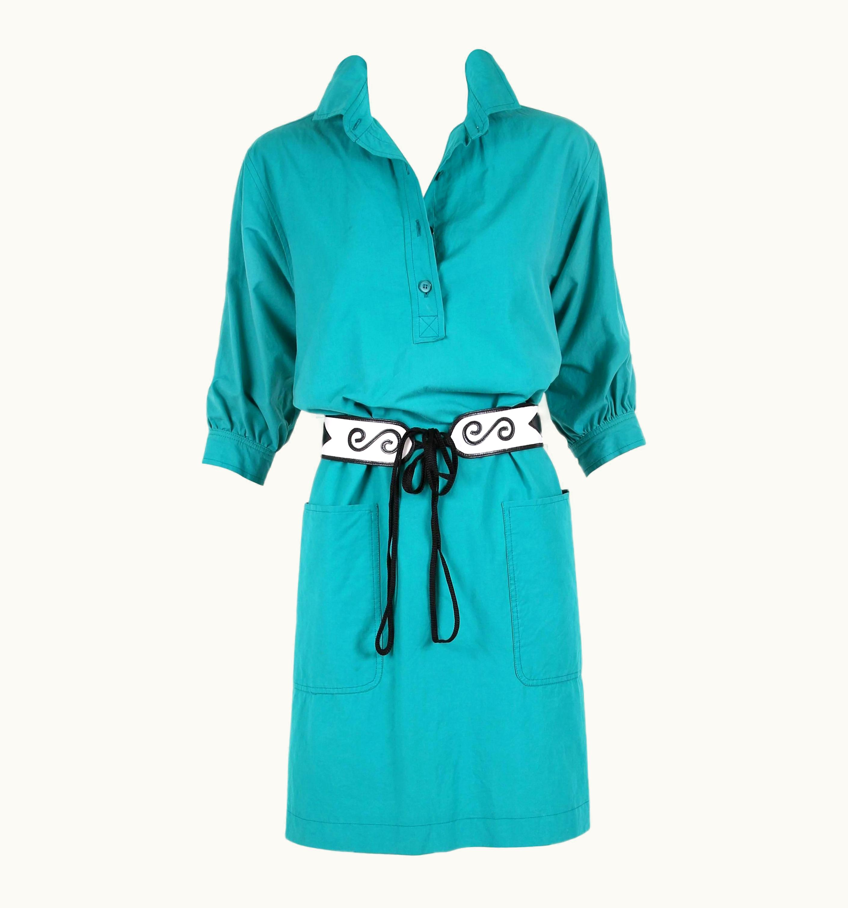Saint Laurent 1970' Yves Saint Laurent YSL Teal Green Smock Dress