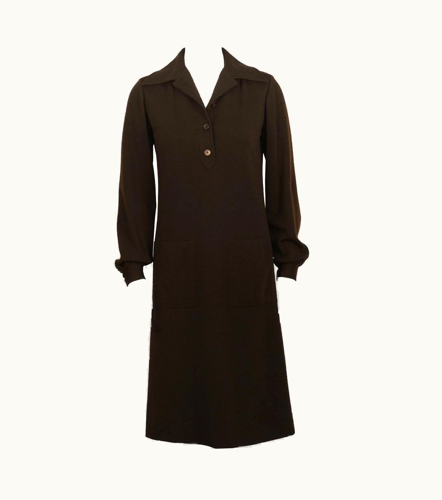 Saint Laurent 1970' Yves Saint Laurent YSL Brown Wool Day Dress