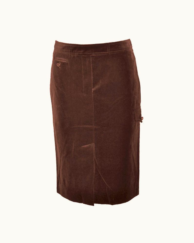 Saint Laurent Yves Saint Laurent Rive Gauche Coco Brown Velvet Pencil Skirt