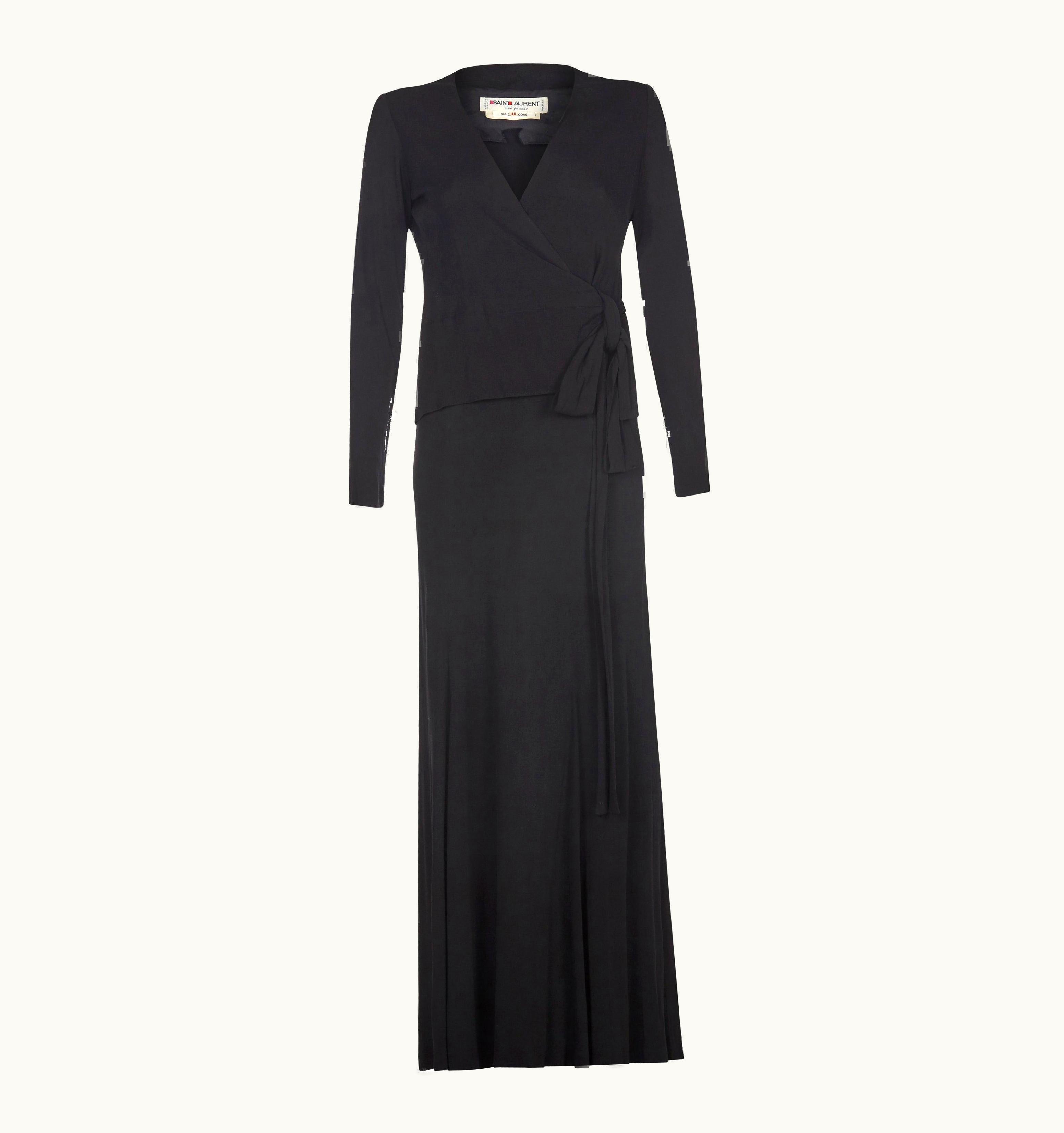 Saint Laurent Yves Saint Laurent 1970s Black Silk Jersey Two Piece Suit