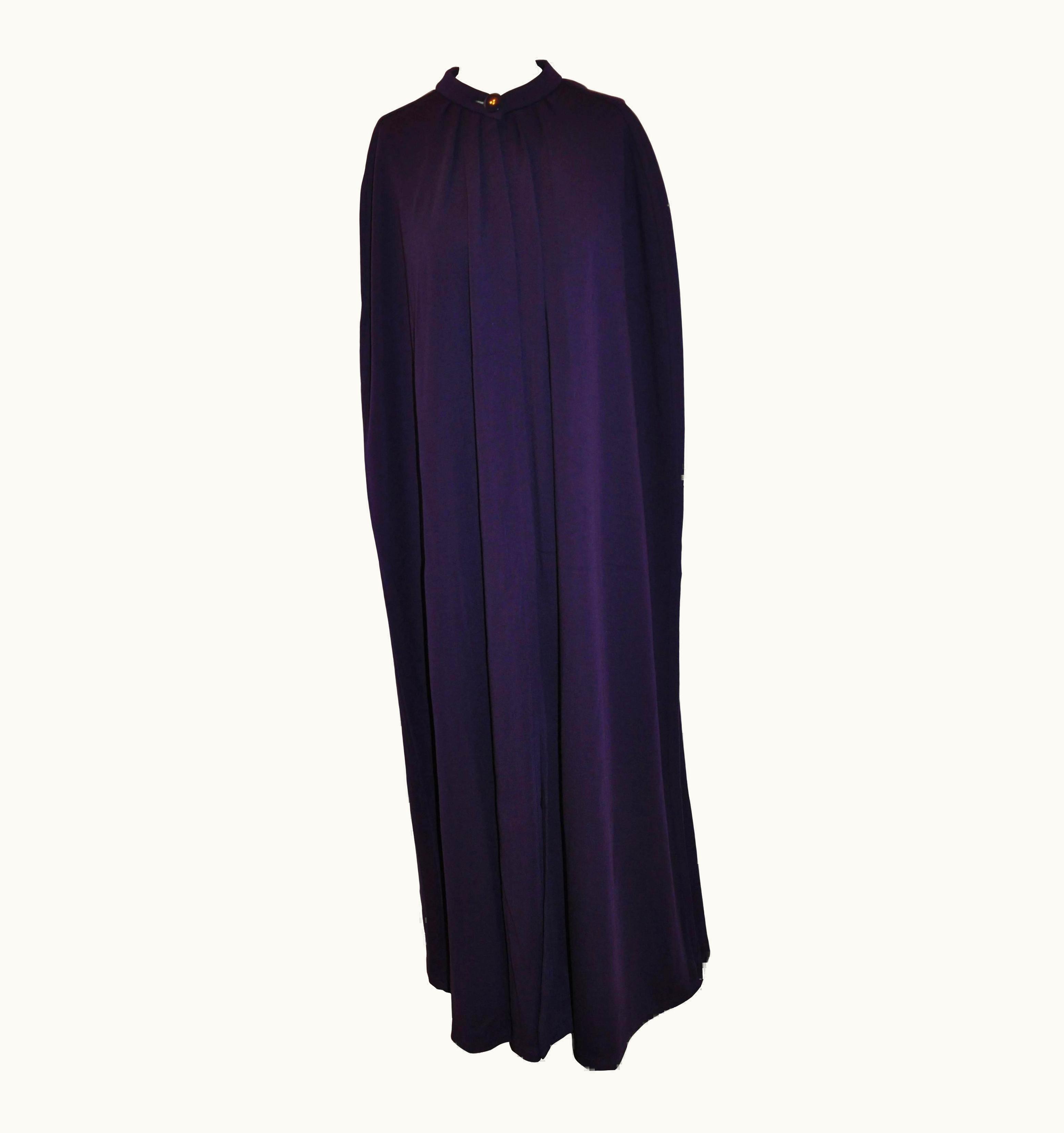 Saint Laurent Rare Yves Saint Laurent Magnificent Deep Violet Wool Jersey Evening Cape