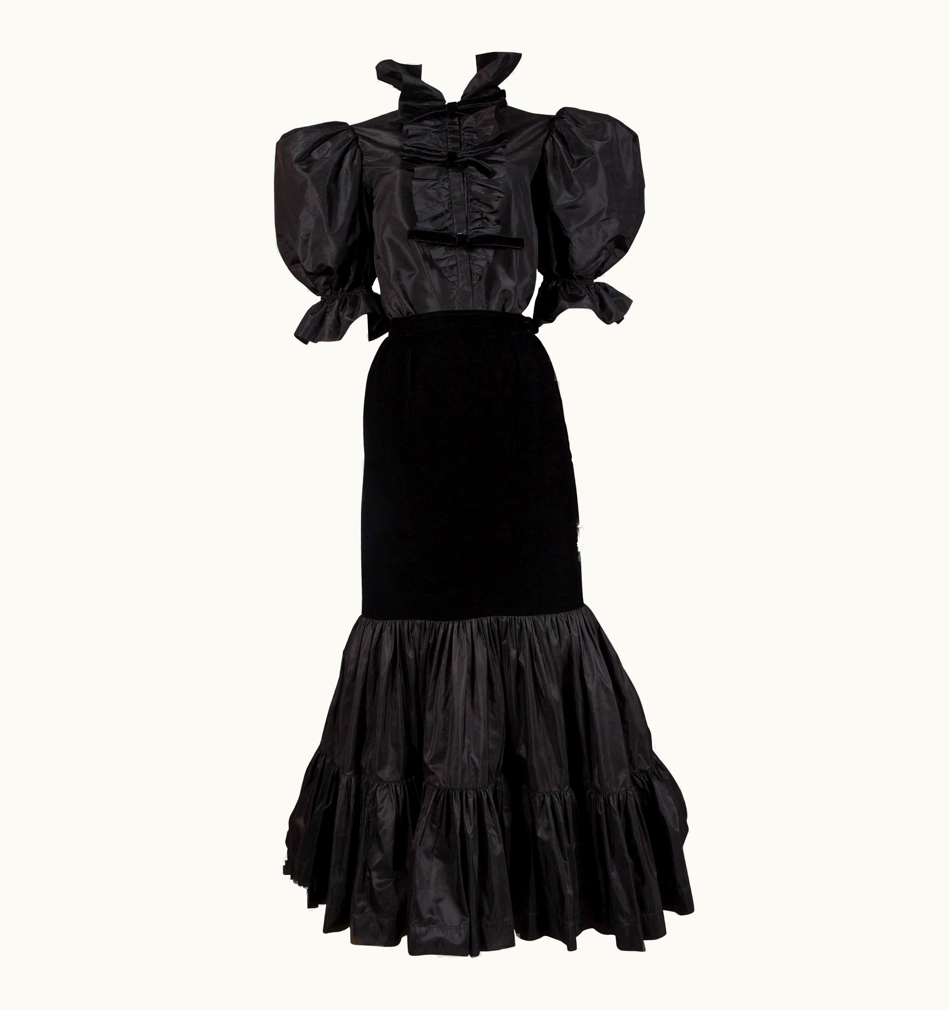 Saint Laurent Yves Saint Laurent Silk Taffeta And Velvet Evening Ensemble, Circa