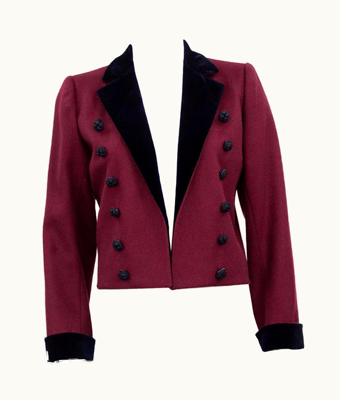 Saint Laurent 1970s Yves Saint Laurent Rive Gauche Bordeaux Red Wool Tuxedo Jacket