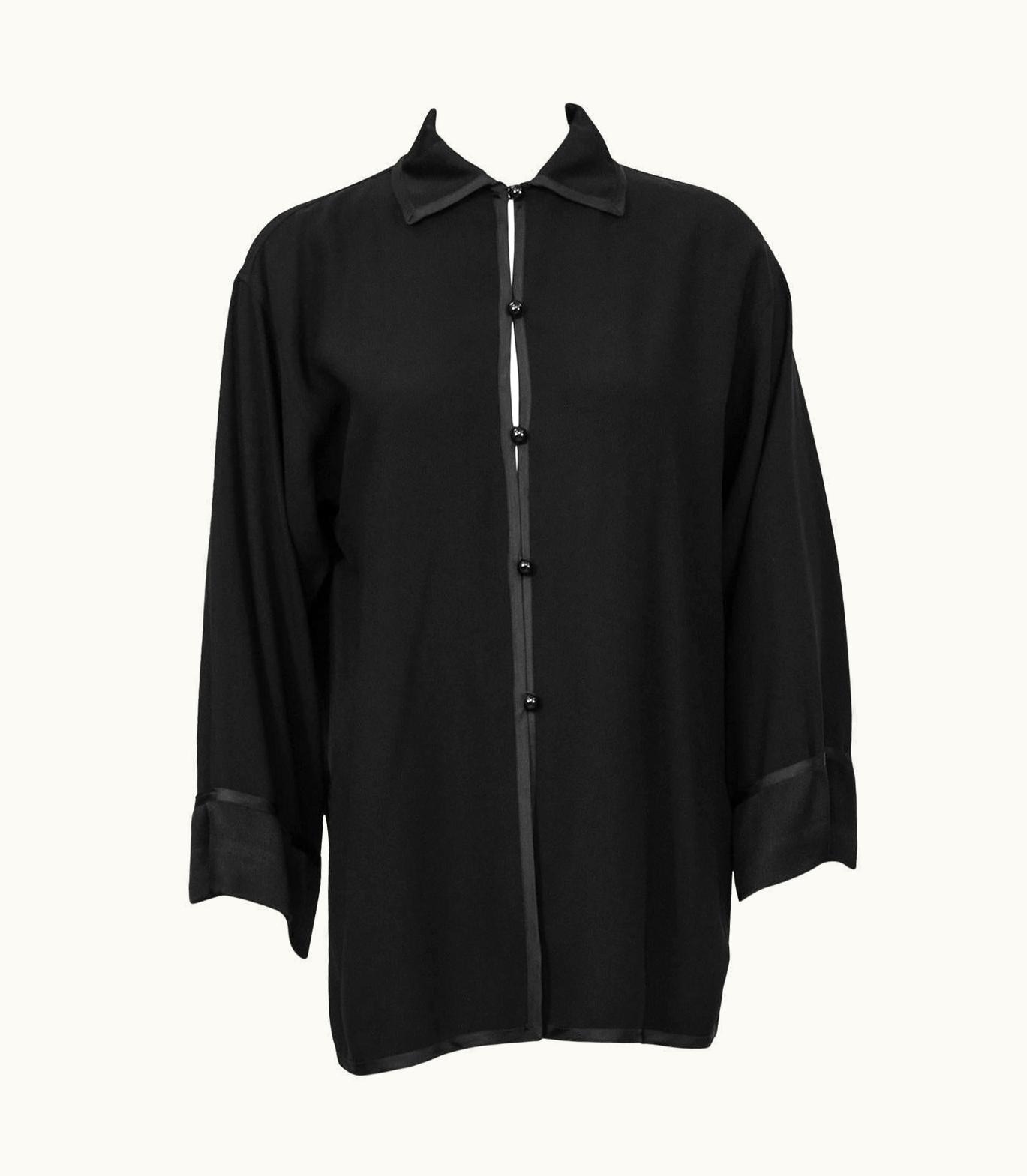 Saint Laurent 1970' Yves Saint Laurent YSL Black Silk Crepe Blouse