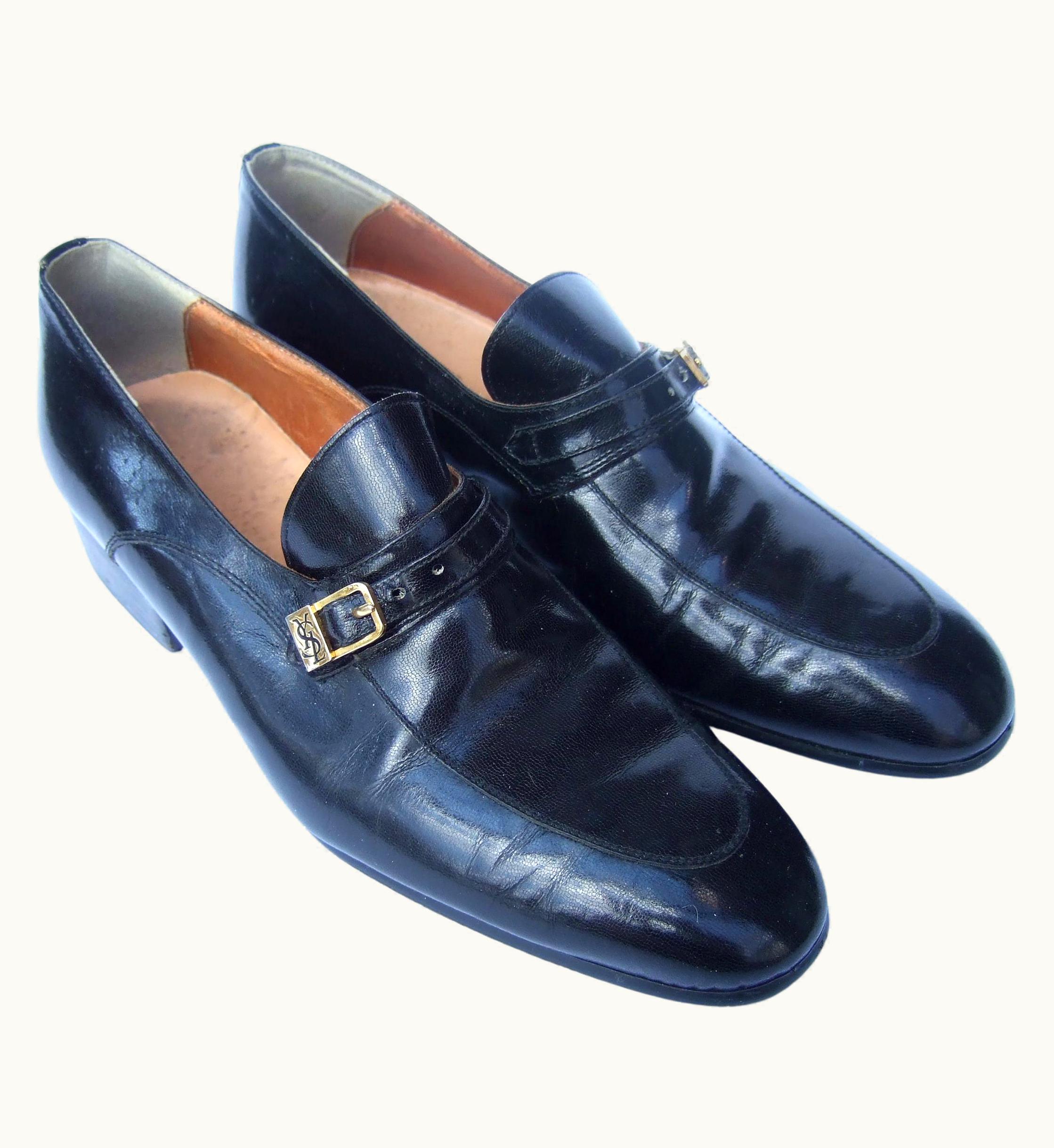 Saint Laurent Yves Saint Laurent Women' Black Leather YSL Unisex Italian Loafers C 1970s