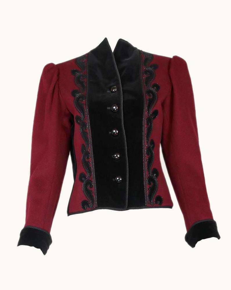 Saint Laurent 1970' Yves Saint Laurent YSL Burgundy Wool & Velvet Trimmed Iconic Jacket