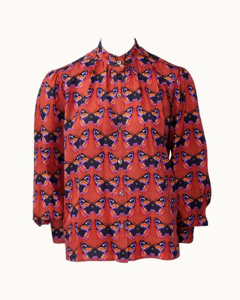Saint Laurent Rare Yves Saint Laurent Butterfly Print Blouse, Fall-Winter 1972
