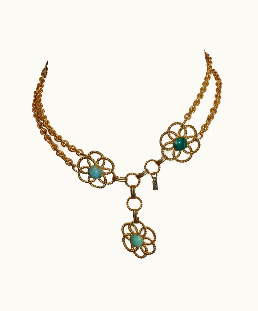 Saint Laurent Rare Yves Saint Laurent Multi-Stone & Gold Hardware Chain-Link Belt