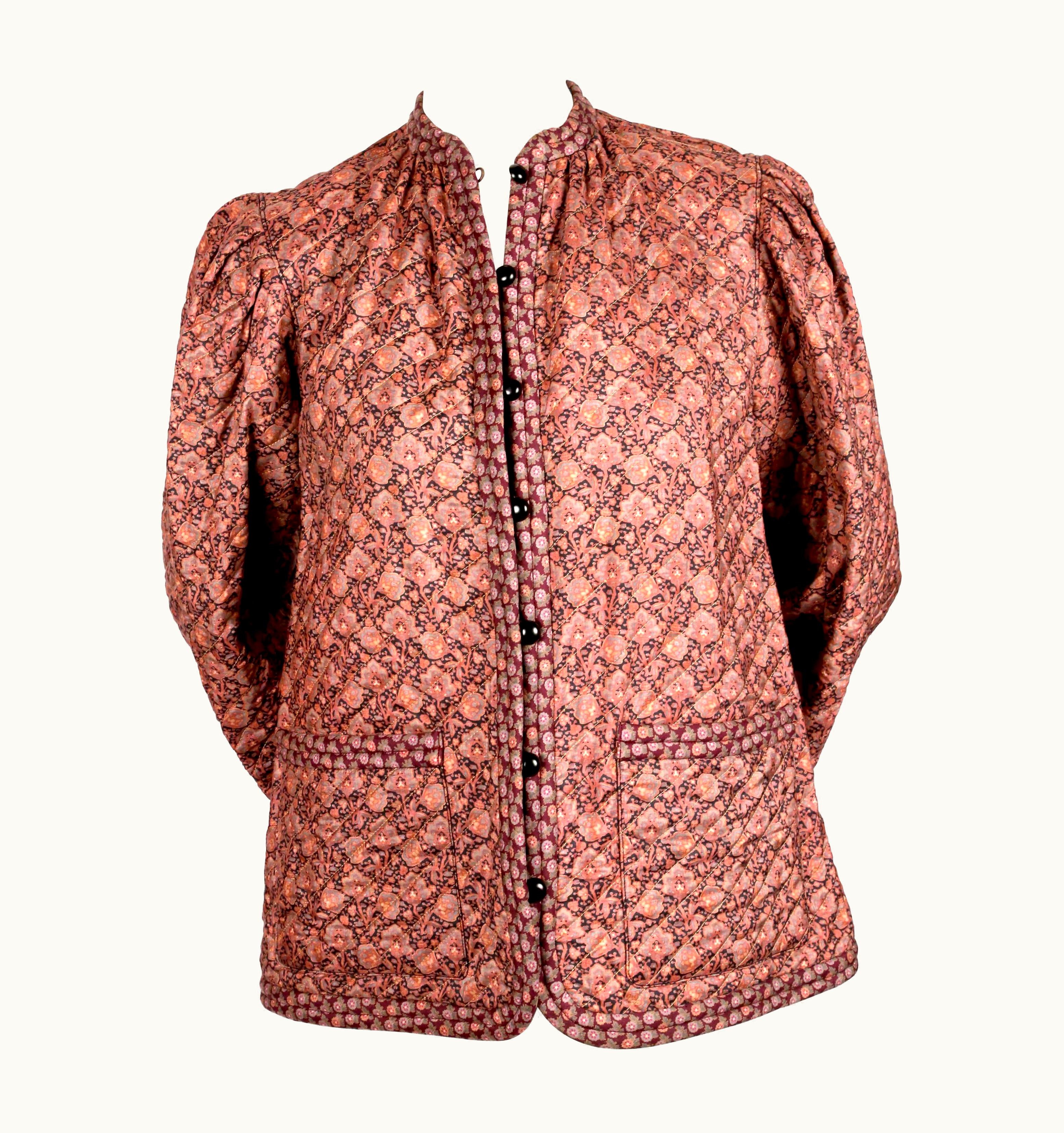 Saint Laurent 1978 Yves Saint Laurent Quilted Floral Printed Silk Peasant Jacket