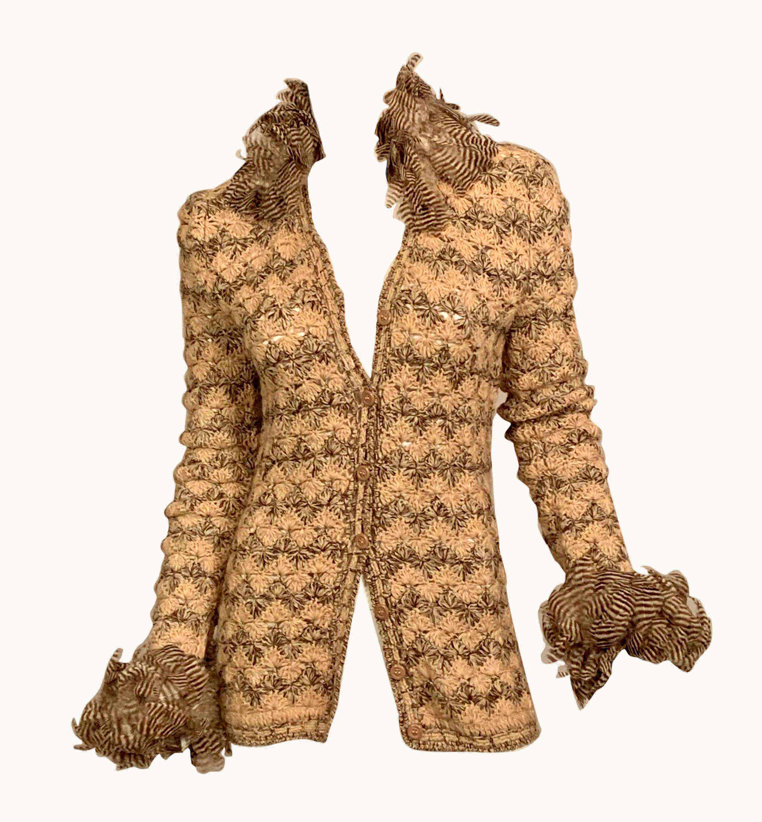 Saint Laurent 1970' Yves Saint Laurent Crocheted Sweater With Feather Collar And Cuffs
