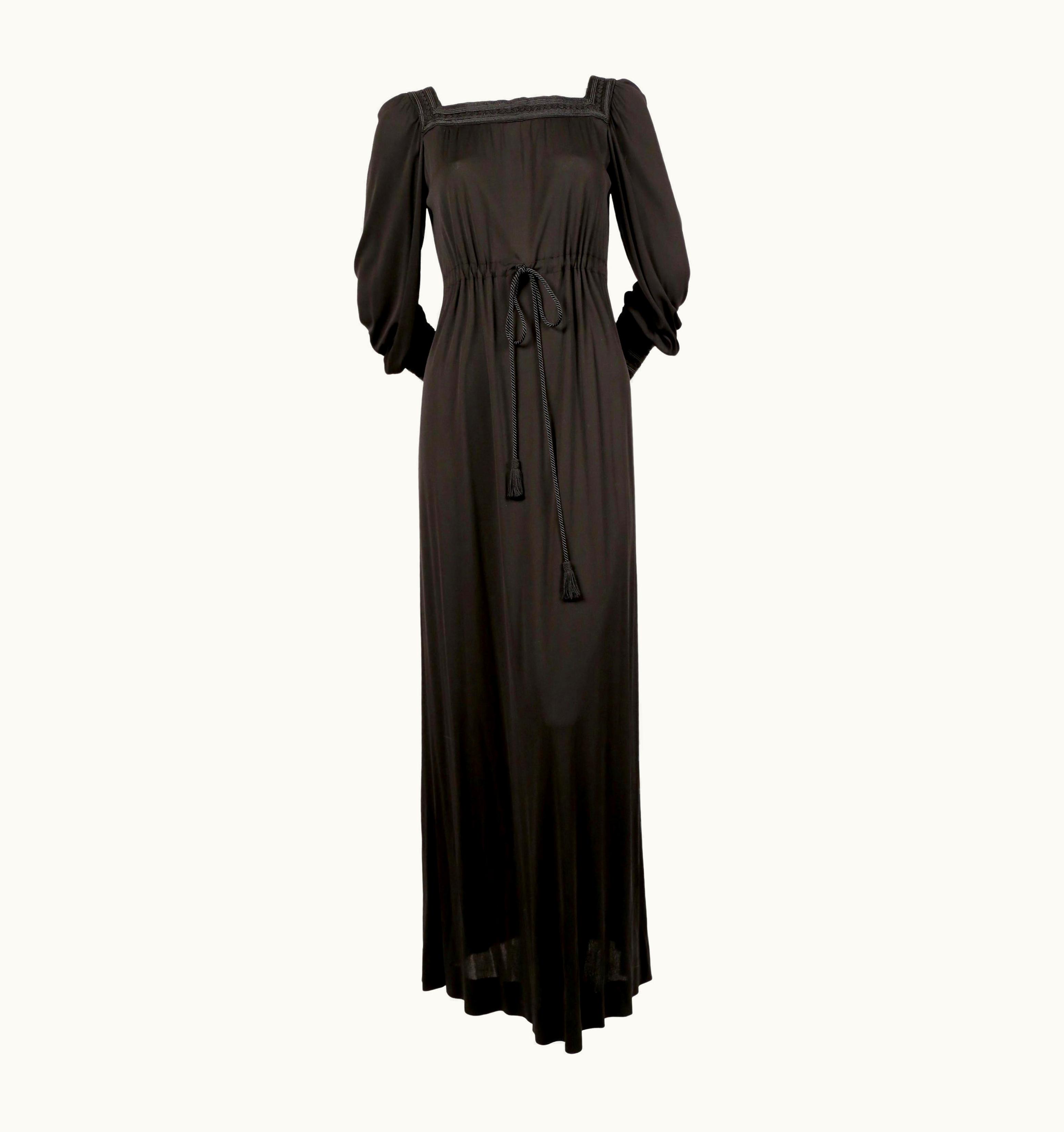 Saint Laurent 1974 Yves Saint Laurent Black Jersey Gown With Soutache Trim