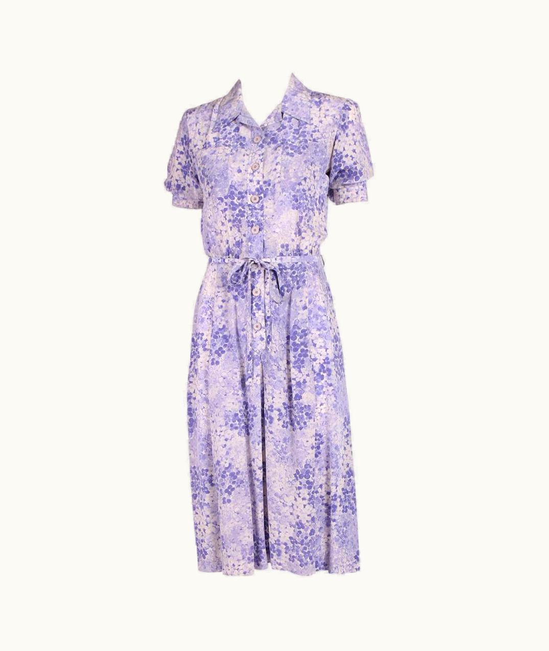 Saint Laurent Yves Saint Laurent Purple Floral Silk Day Dress 1970'