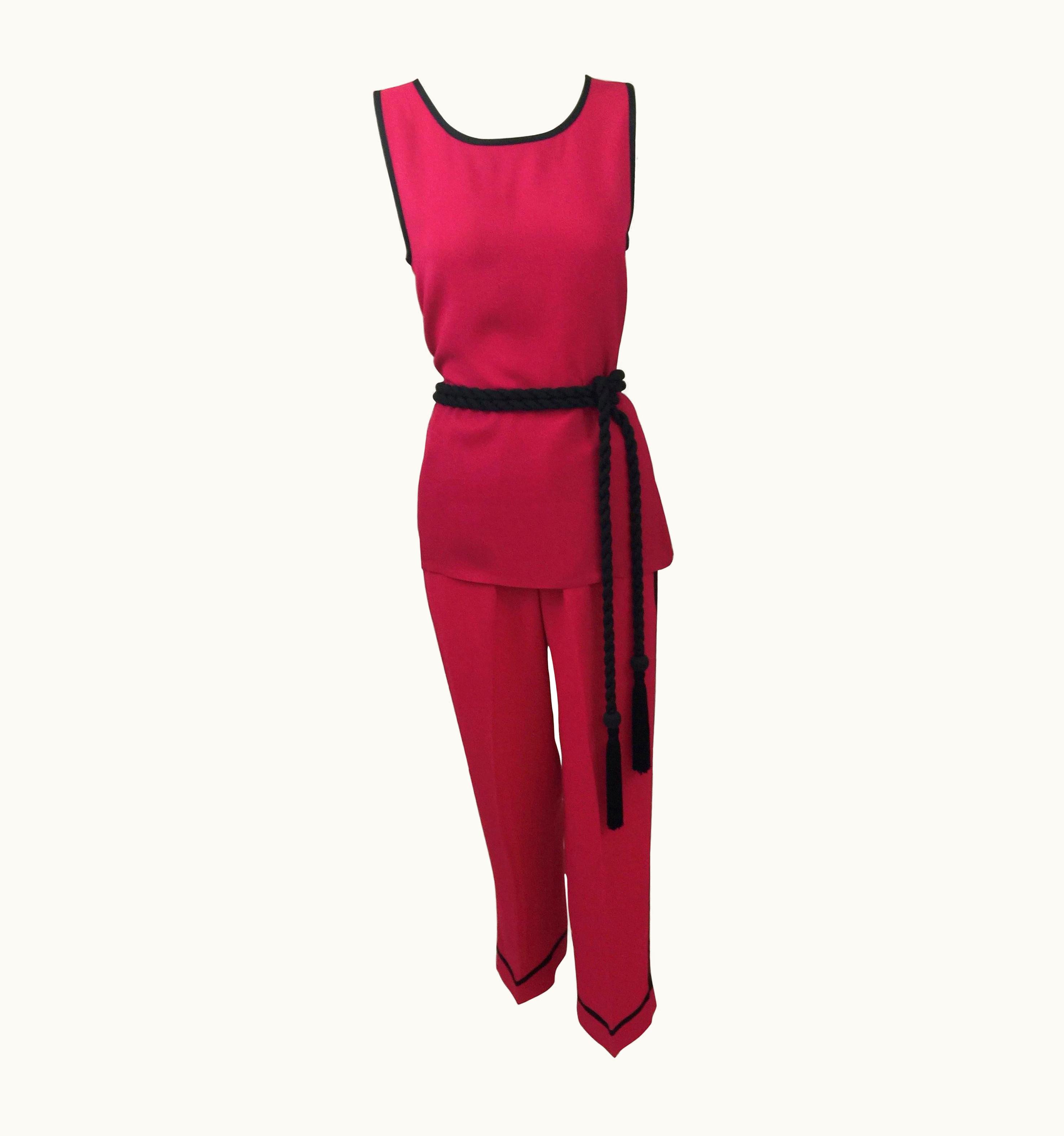 Saint Laurent Vintage Saint Laurent Pink 1970s Top, Pants & Black Tassel Belt Set YSL