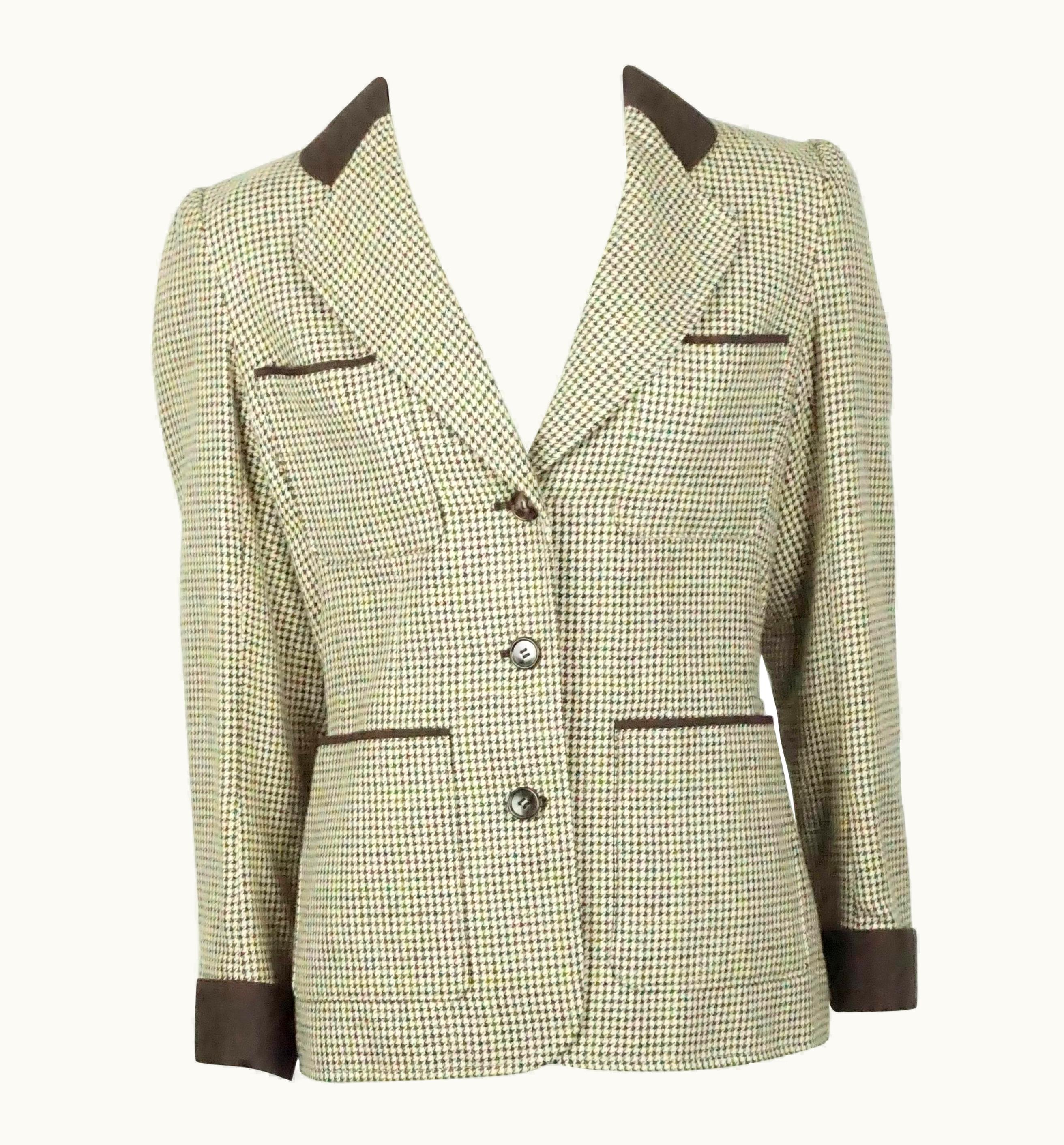 Saint Laurent Yves Saint Laurent Earthtone Houdstooth 4 Pocket Wool Jacket