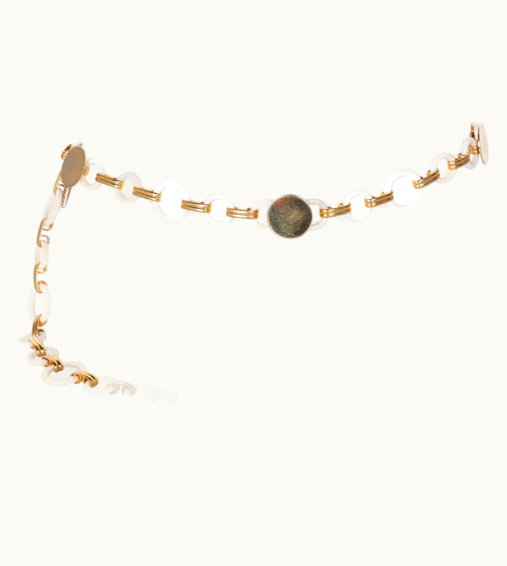 Saint Laurent Yves Saint Laurent White Lucite Gold Rings Belt Necklace YSL, 1970s
