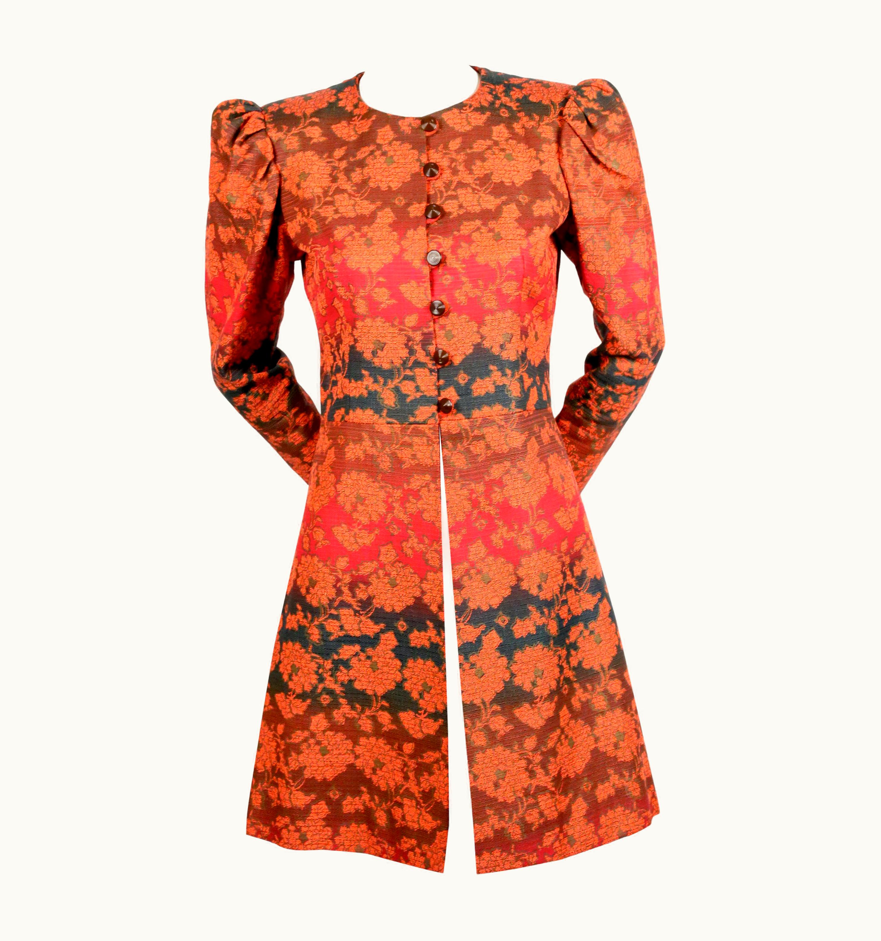 Saint Laurent 1970 Yves Saint Laurent Gradient Color Floral Coat With Puff Sleeves