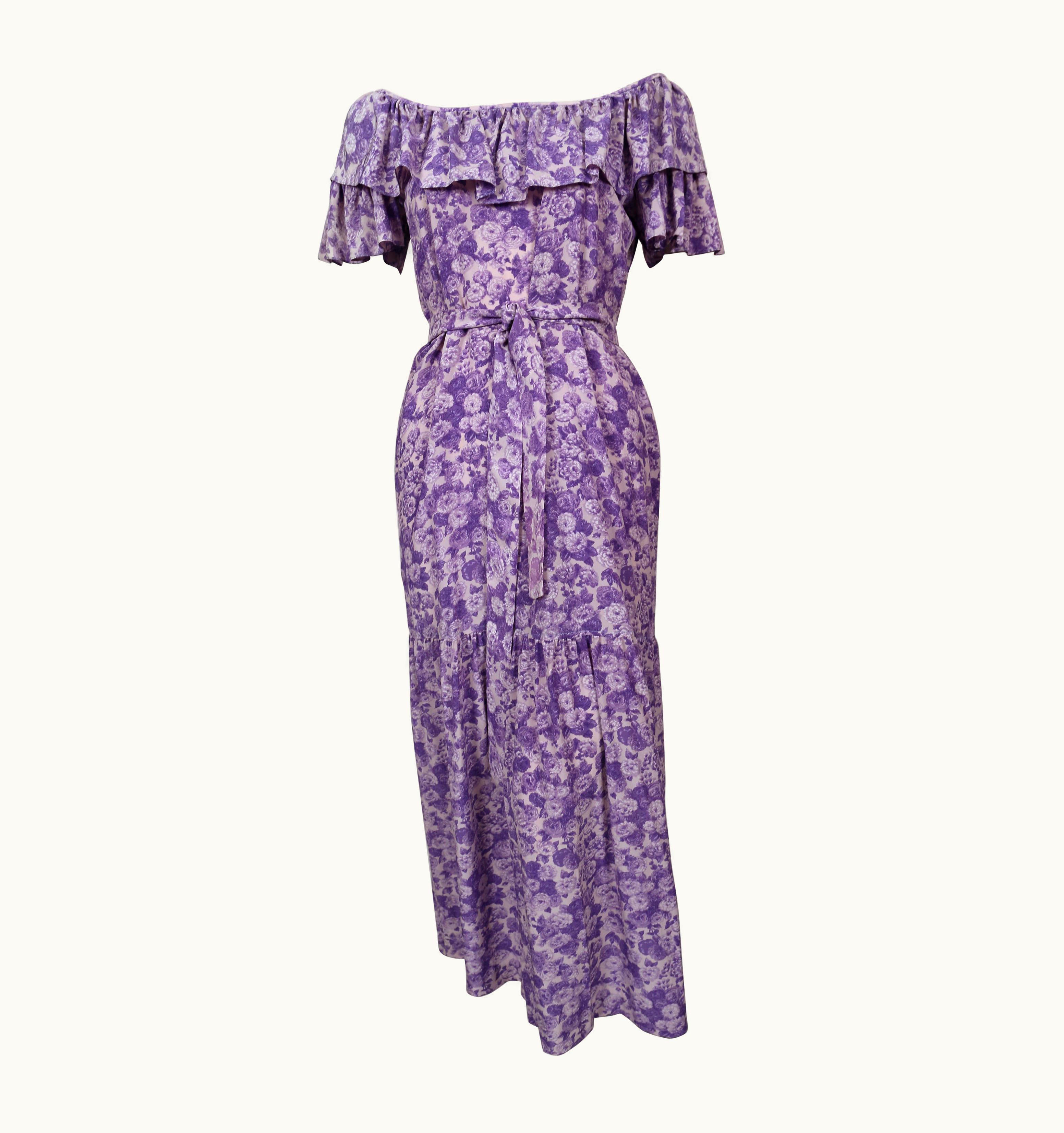 Saint Laurent 1970' Yves Saint Laurent Rive Gauche Purple Silk Floral Dress